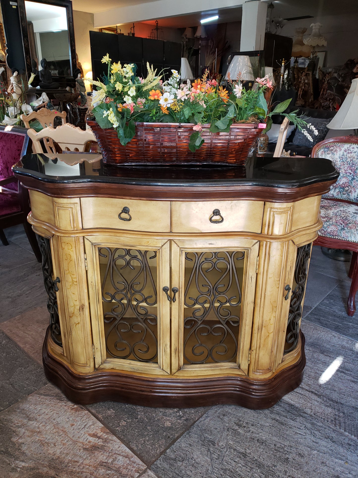 🔱🏺¡Credenza de Dos Tonos Stein World Cantebury con Cubierta Obscura de Mármol🏺🔱