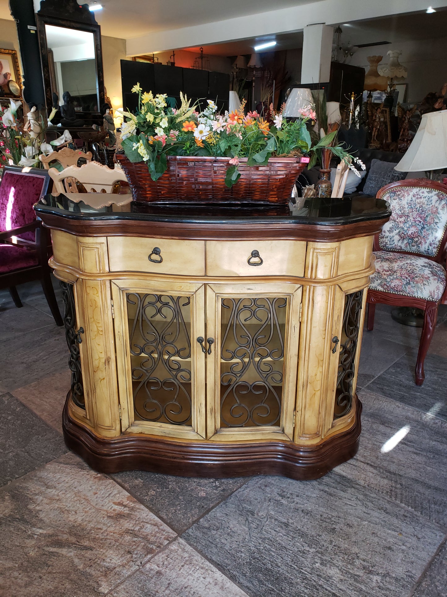 🔱🏺¡Credenza de Dos Tonos Stein World Cantebury con Cubierta Obscura de Mármol🏺🔱