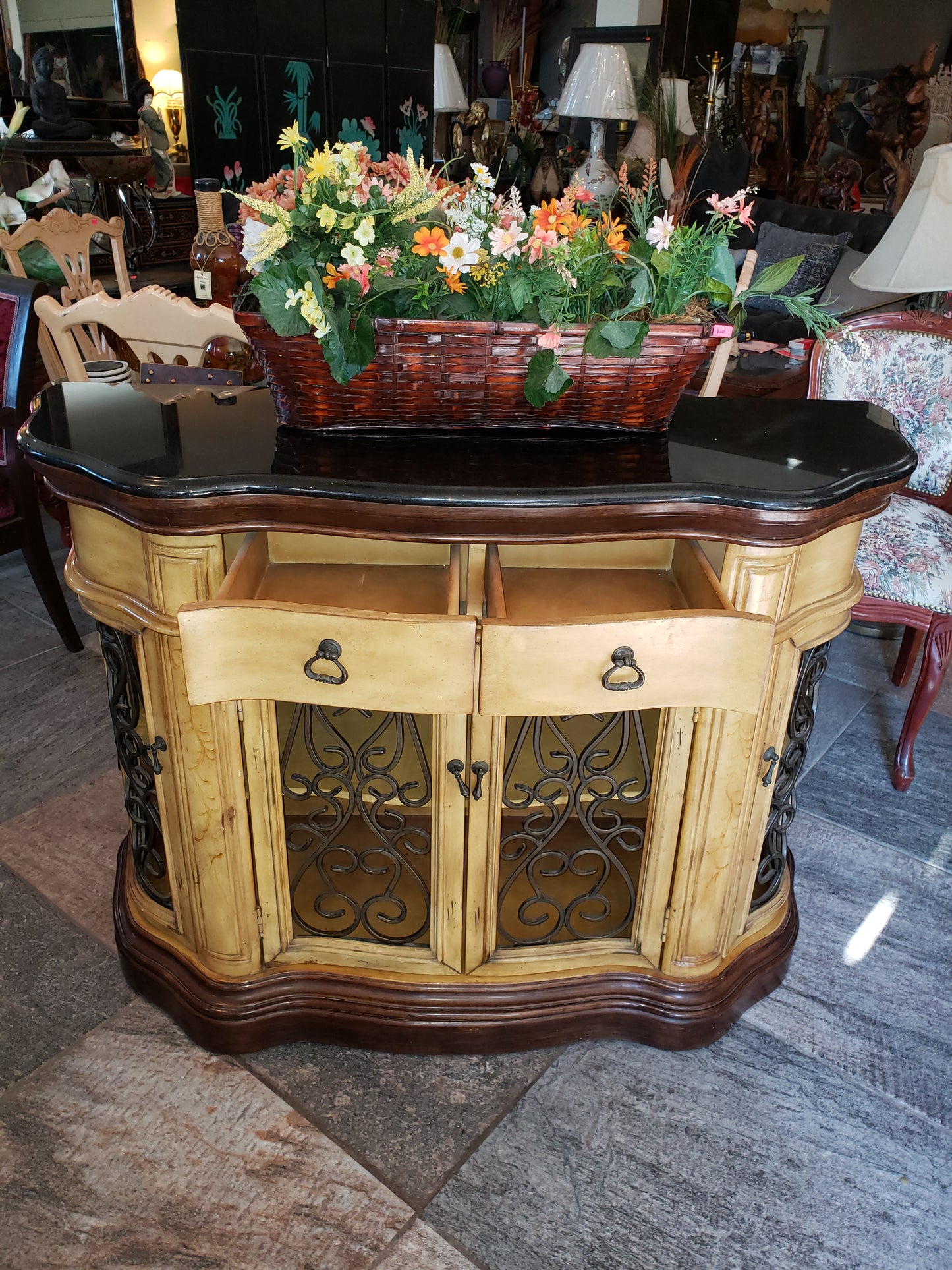 🔱🏺¡Credenza de Dos Tonos Stein World Cantebury con Cubierta Obscura de Mármol🏺🔱