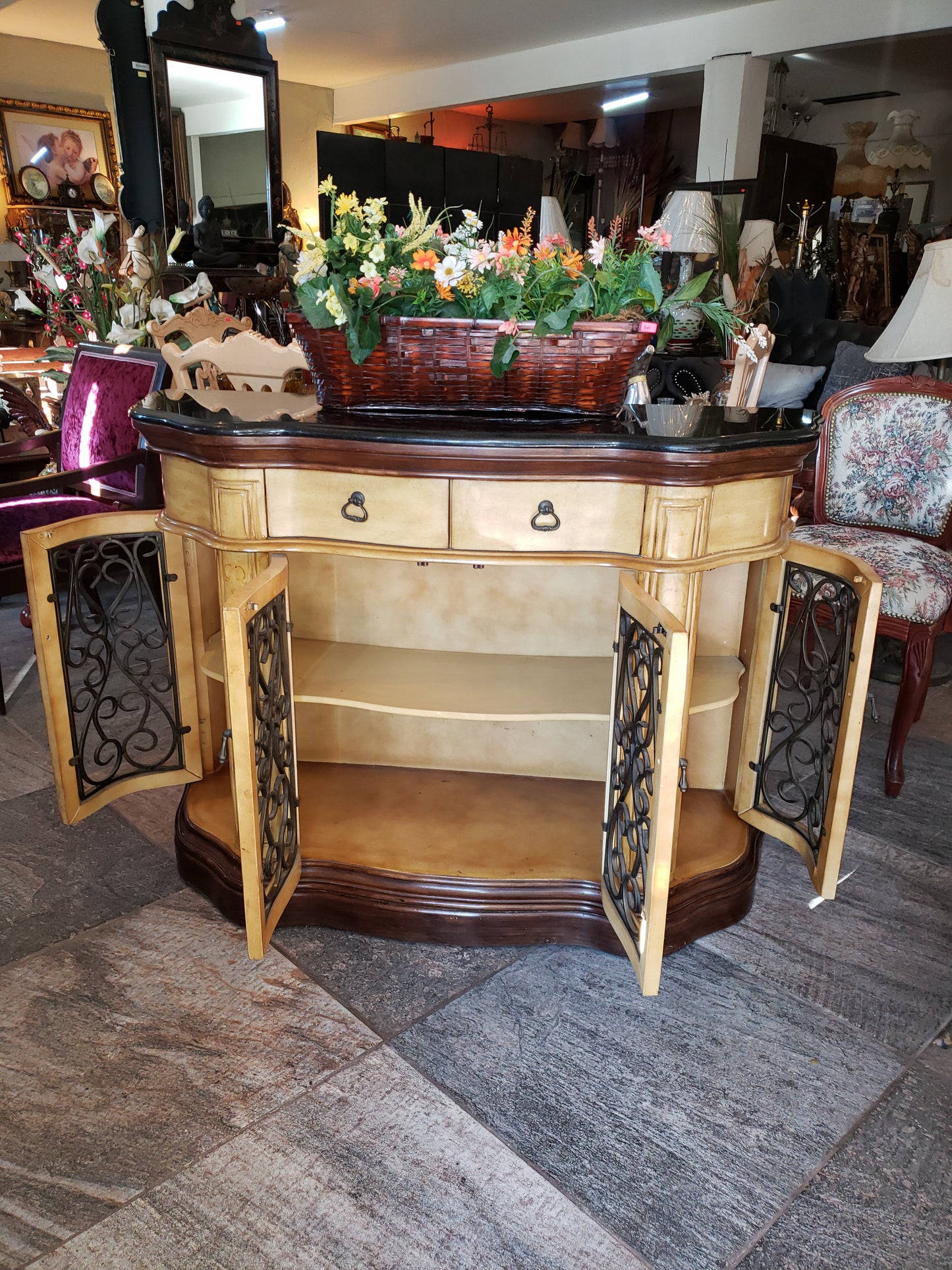🔱🏺¡Credenza de Dos Tonos Stein World Cantebury con Cubierta Obscura de Mármol🏺🔱
