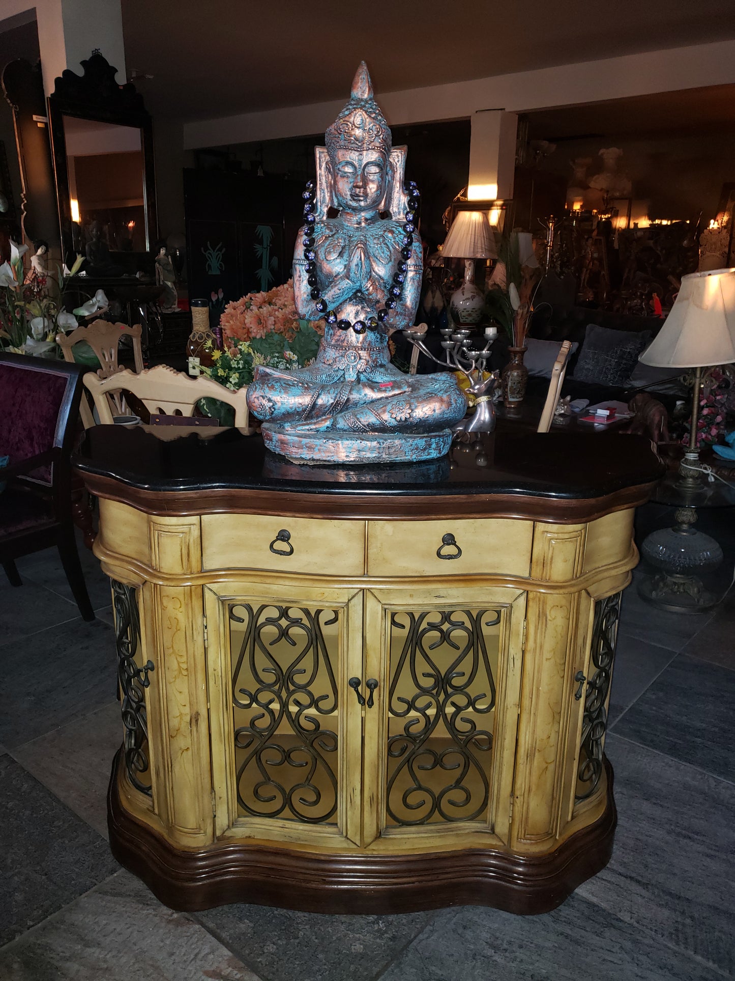 🔱🏺¡Credenza de Dos Tonos Stein World Cantebury con Cubierta Obscura de Mármol🏺🔱