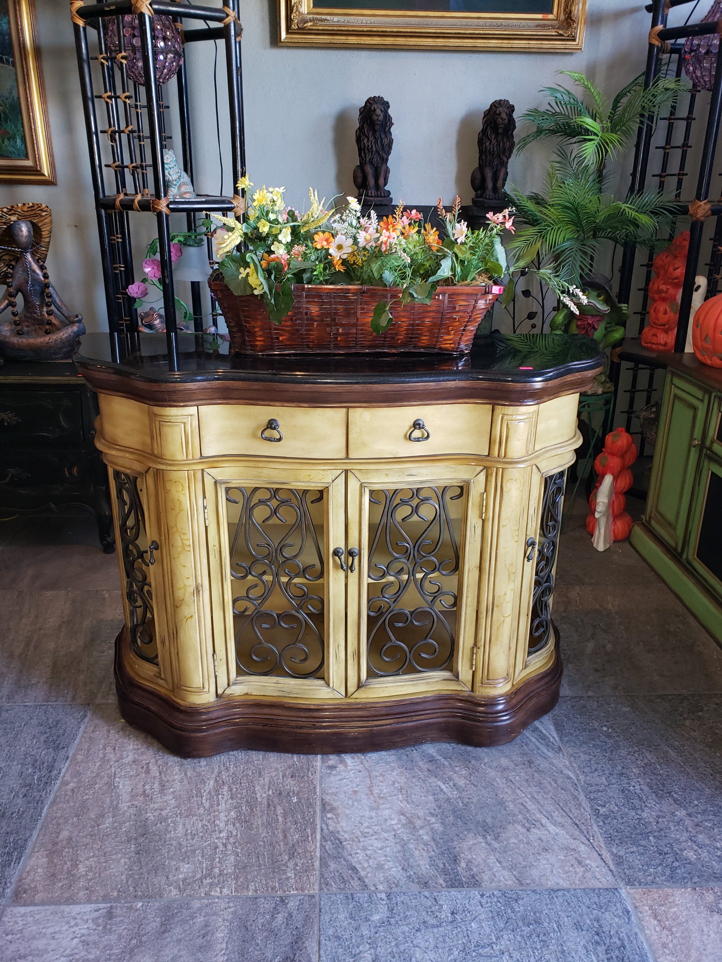 🔱🏺¡Credenza de Dos Tonos Stein World Cantebury con Cubierta Obscura de Mármol🏺🔱
