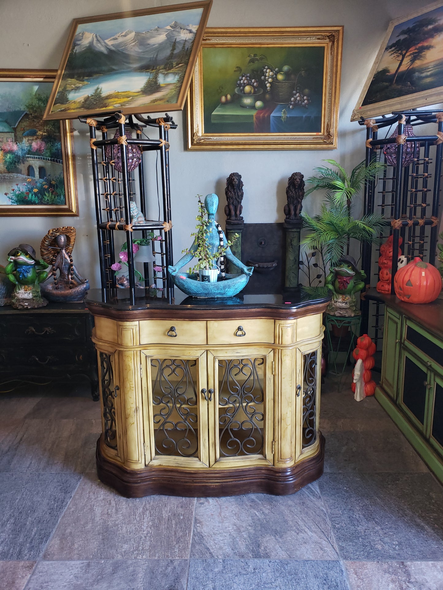 🔱🏺¡Credenza de Dos Tonos Stein World Cantebury con Cubierta Obscura de Mármol🏺🔱