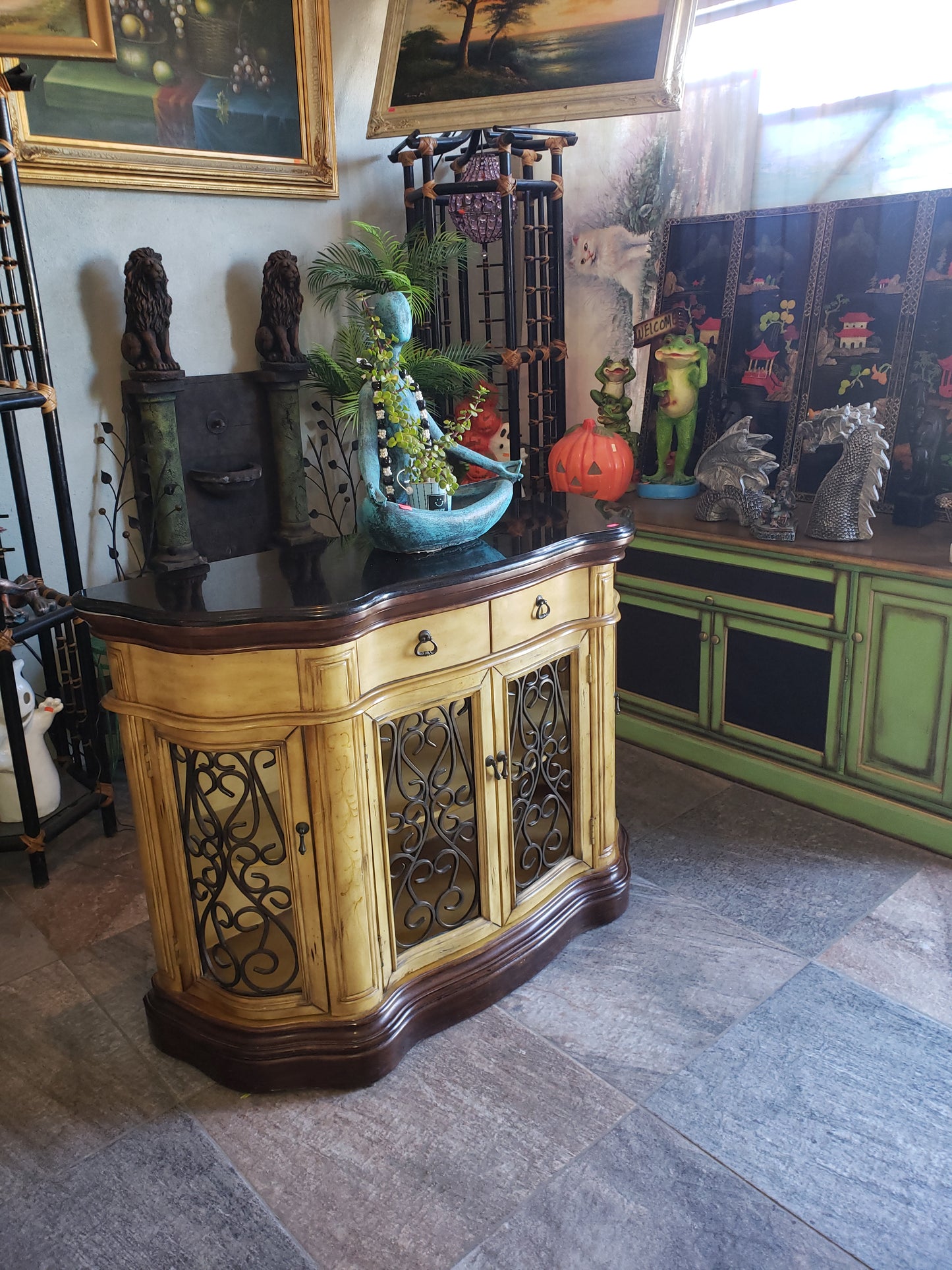 🔱🏺¡Credenza de Dos Tonos Stein World Cantebury con Cubierta Obscura de Mármol🏺🔱