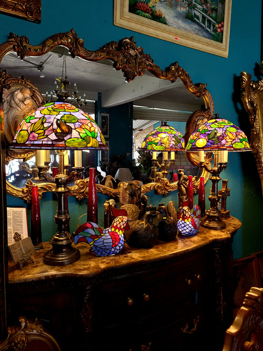 🐸🌺 Pair of Stained Glass Lamps 🌺🐸