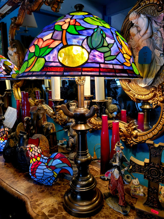 🐸🌺 Pair of Stained Glass Lamps 🌺🐸