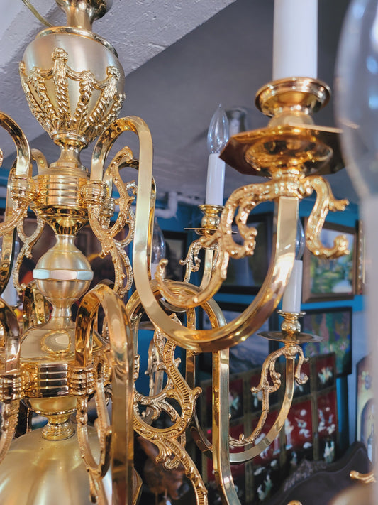 Antique Brass Oil Lamp with 12 Arms