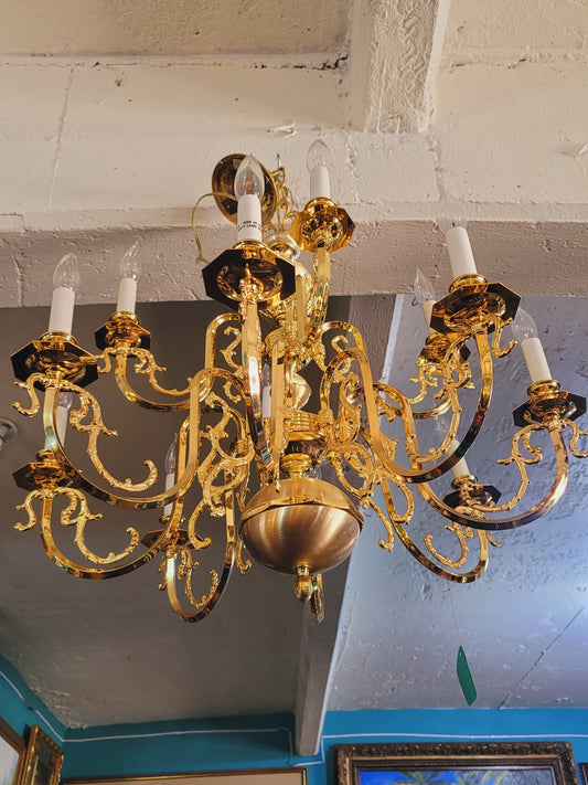 Antique Brass Oil Lamp with 12 Arms