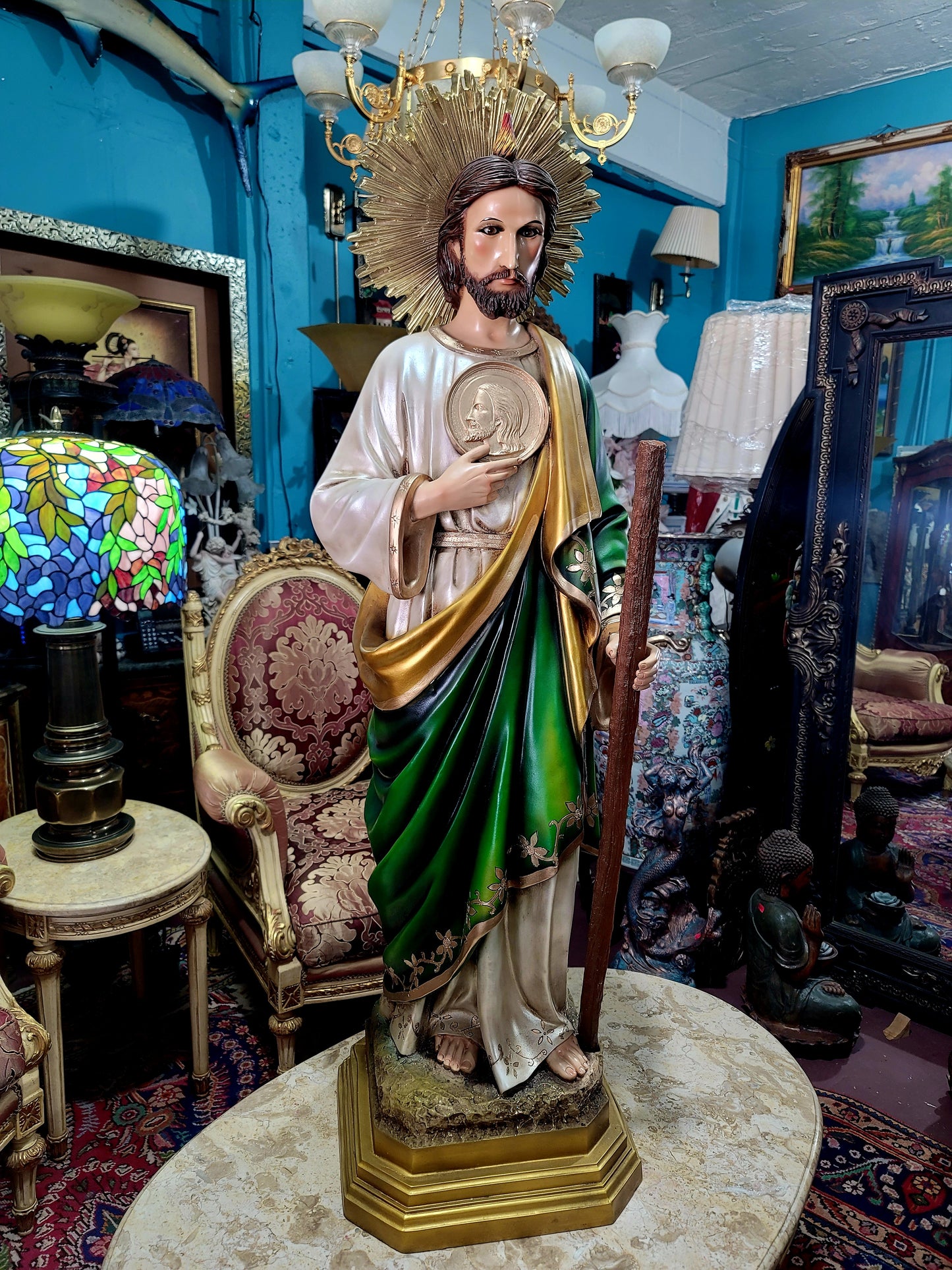 🗡️🪽 Espectacular Escultura de San Judas Tadeo en Resina con Detalles Intrincados🪽🗡️