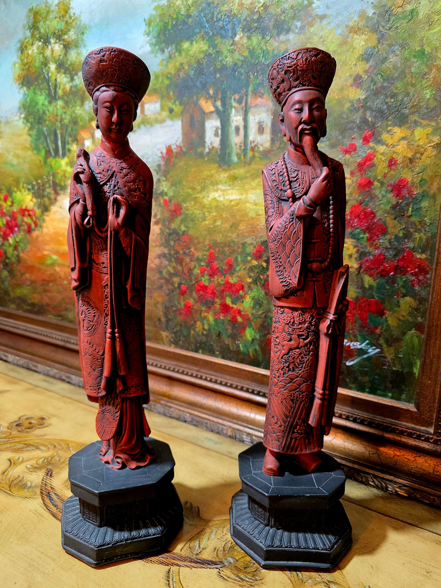 🐉✨ Figuras Chinas Vintage – Emperador y Emperatriz en Terracota ✨🐉