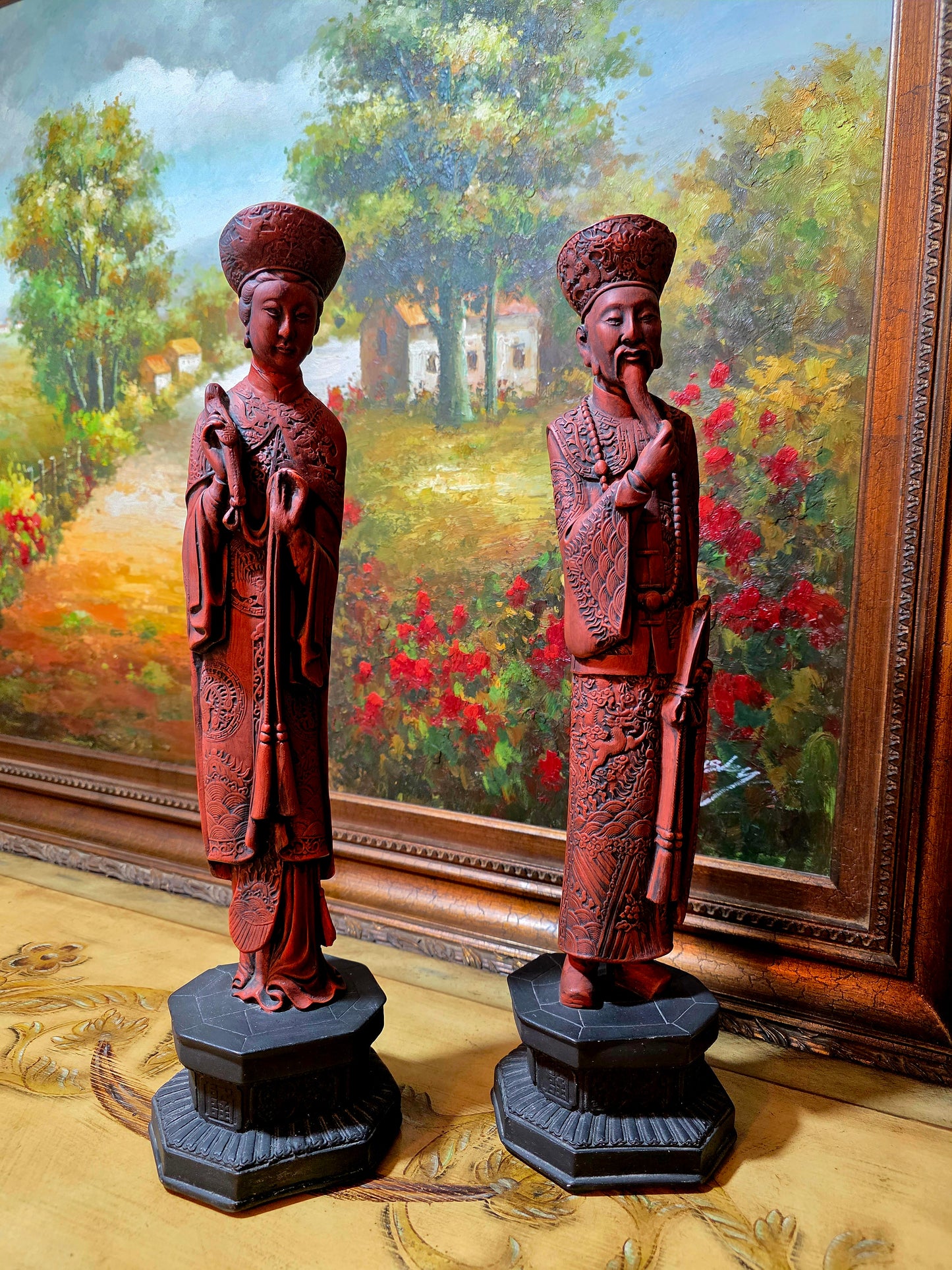 🐉✨ Figuras Chinas Vintage – Emperador y Emperatriz en Terracota ✨🐉