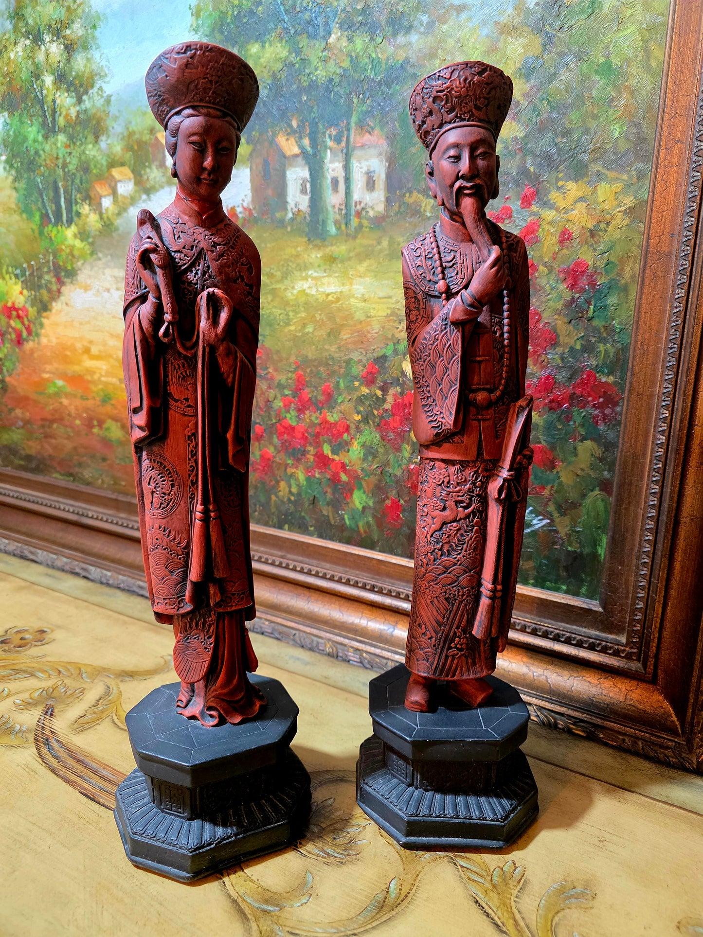 🐉✨ Figuras Chinas Vintage – Emperador y Emperatriz en Terracota ✨🐉