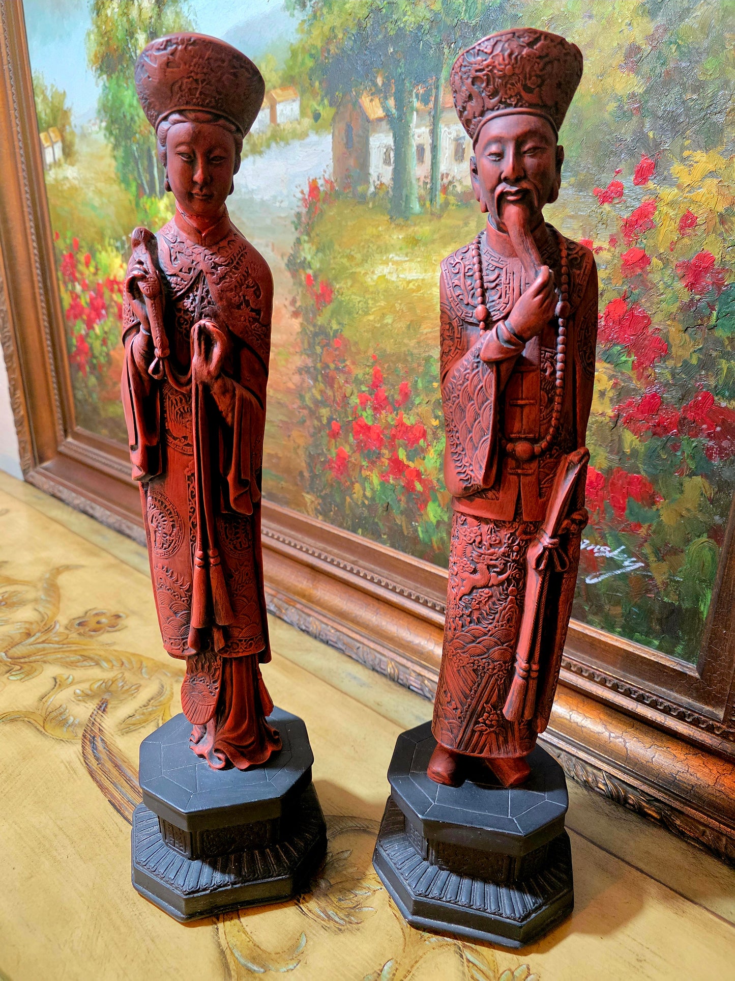 🐉✨ Figuras Chinas Vintage – Emperador y Emperatriz en Terracota ✨🐉