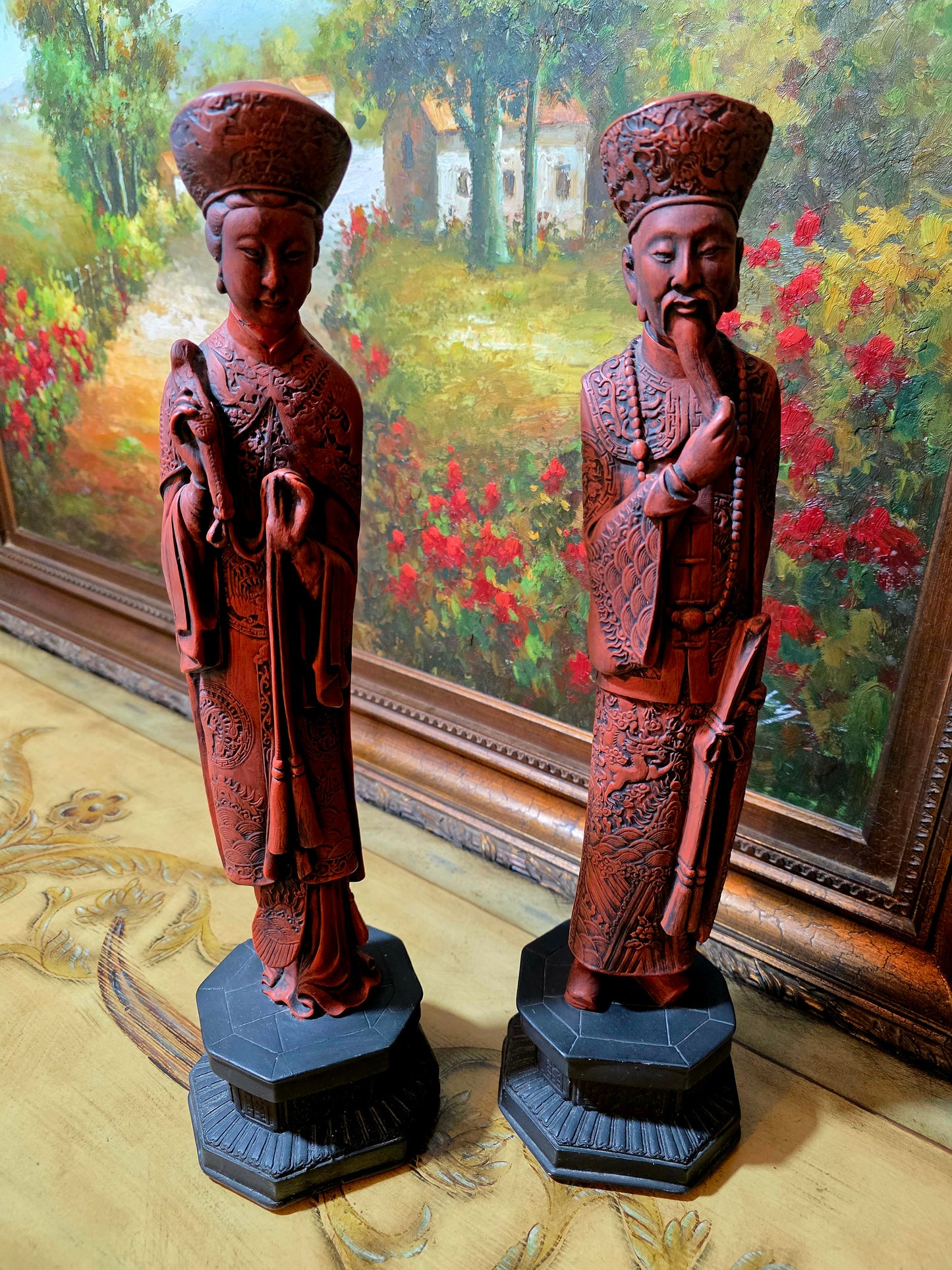 🐉✨ Figuras Chinas Vintage – Emperador y Emperatriz en Terracota ✨🐉