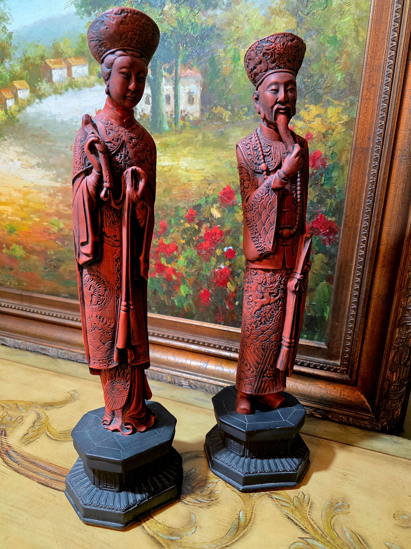 🐉✨ Figuras Chinas Vintage – Emperador y Emperatriz en Terracota ✨🐉