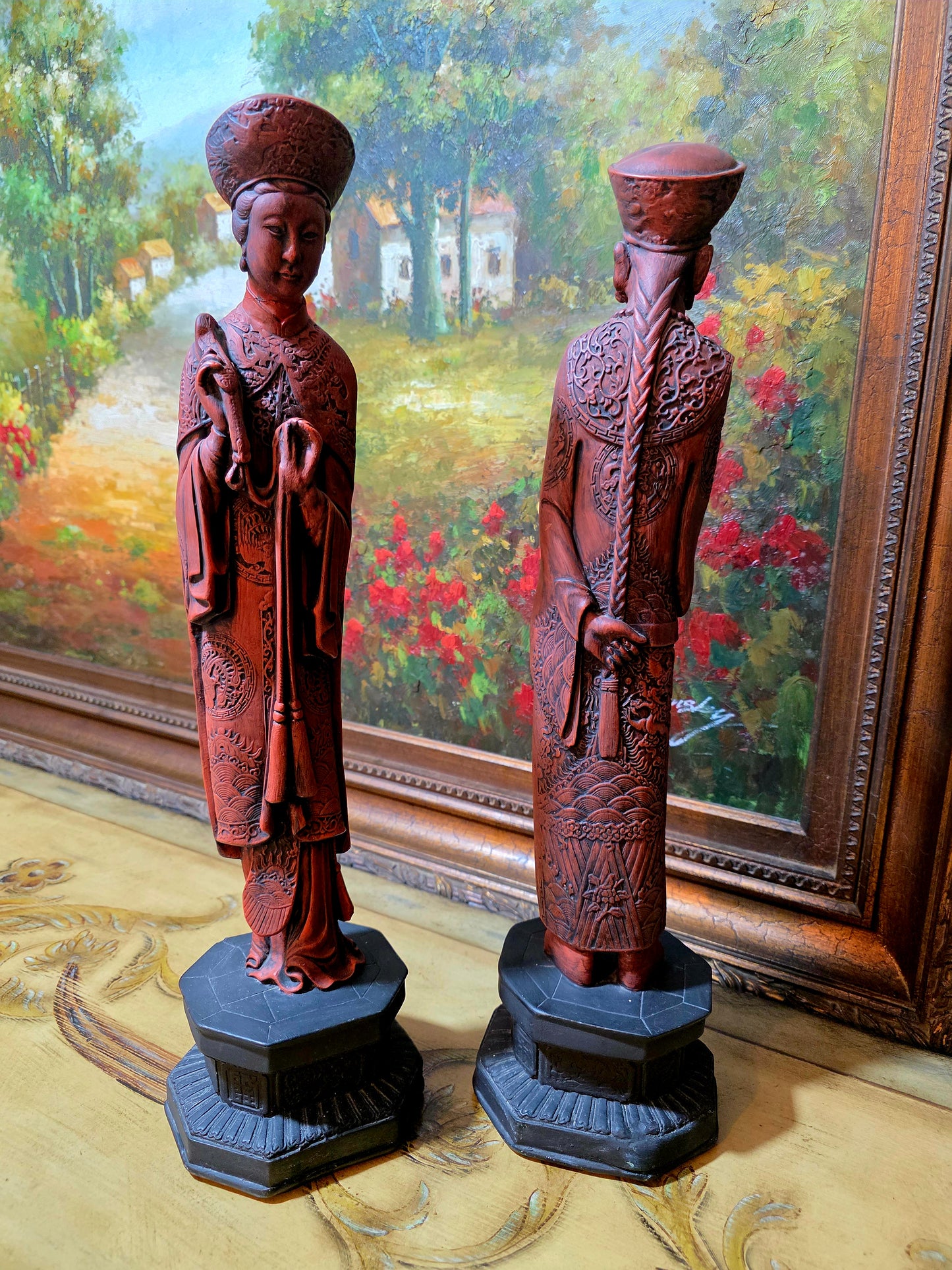 🐉✨ Figuras Chinas Vintage – Emperador y Emperatriz en Terracota ✨🐉
