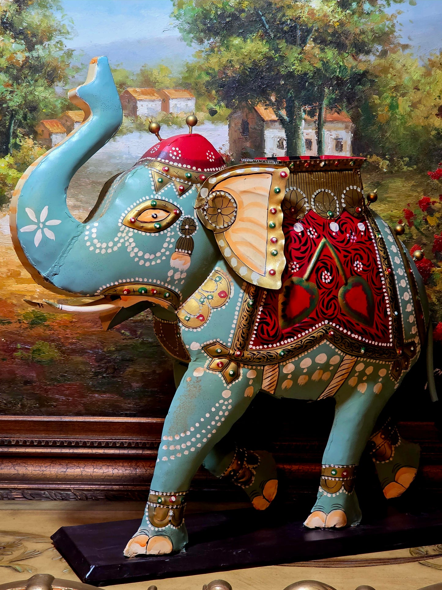 💚🐘💚 Elefante Decorativo de Metal Pintado A Mano – Arte Único en Rosarito Antiques 💚🐘💚