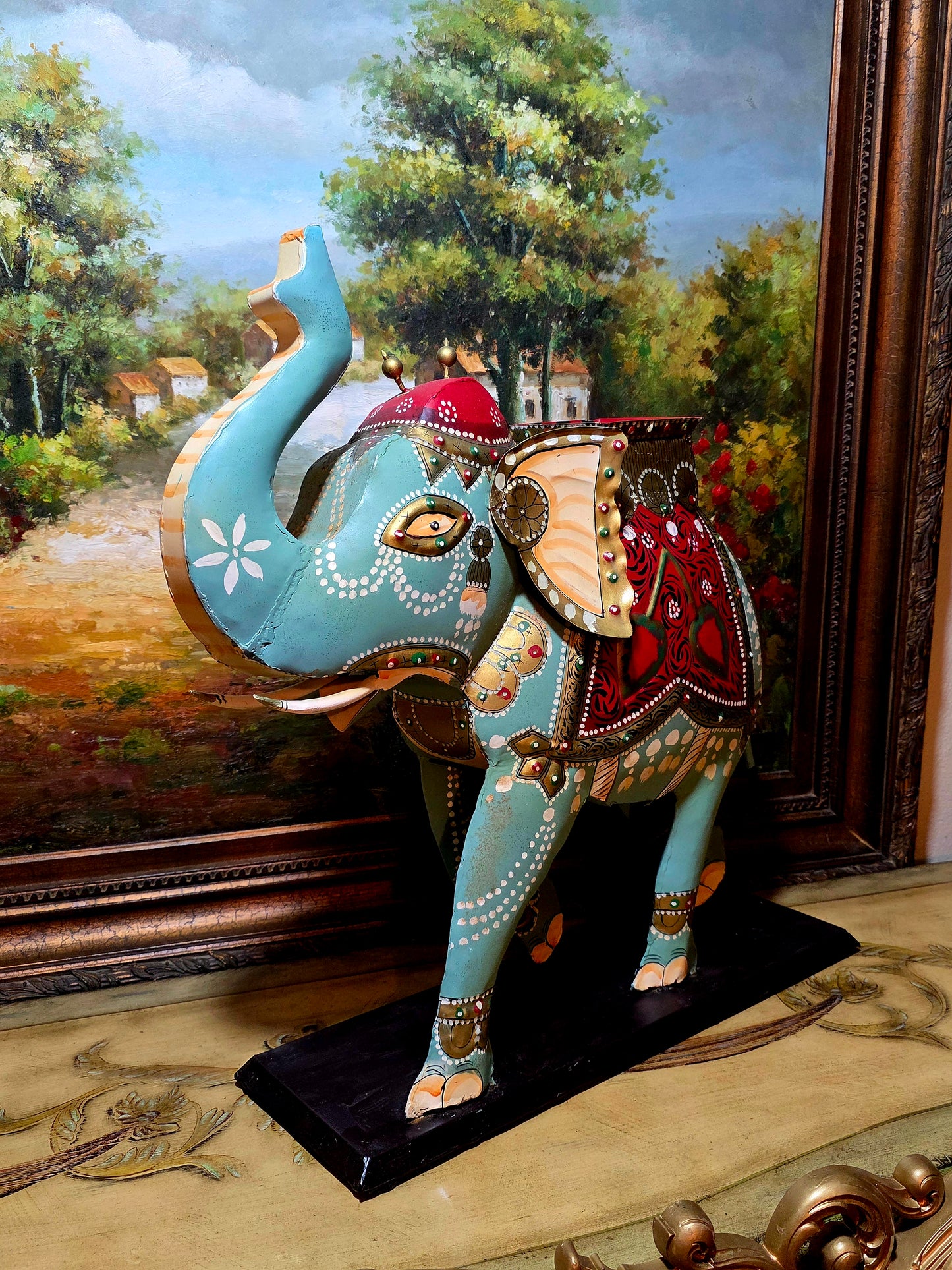 💚🐘💚 Elefante Decorativo de Metal Pintado A Mano – Arte Único en Rosarito Antiques 💚🐘💚