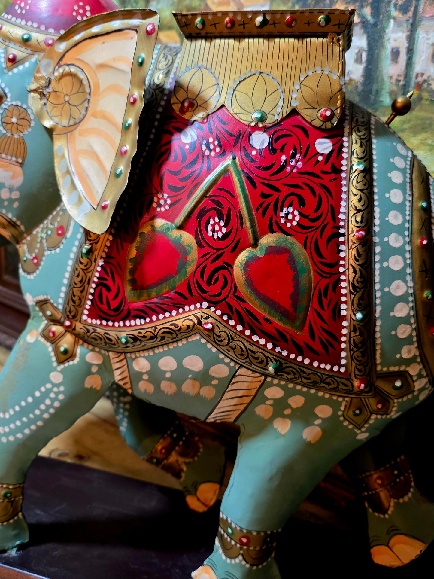 💚🐘💚 Elefante Decorativo de Metal Pintado A Mano – Arte Único en Rosarito Antiques 💚🐘💚