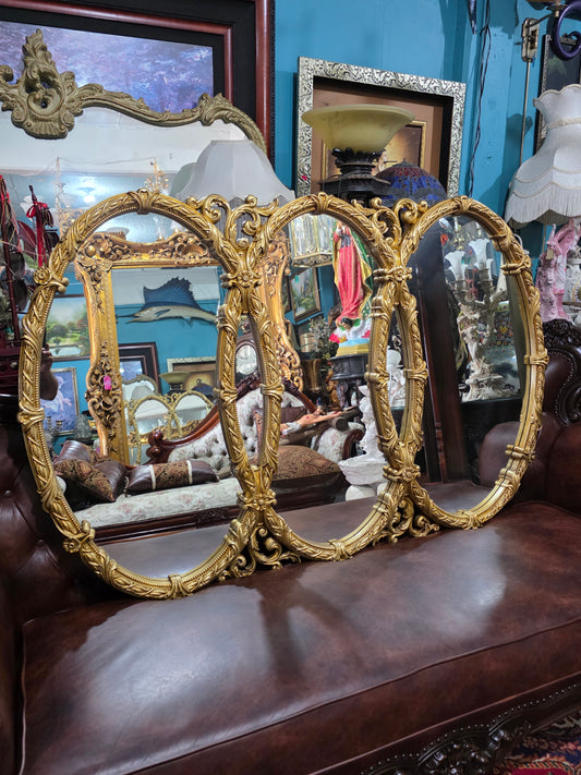 ✨ Espejo Hollywood Regency De Tres Ovalos – Elegancia y Distinción para tu Hogar ✨
