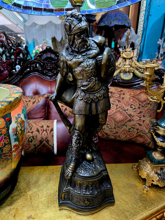 🔮 Mid-Century Lamps with Viking Warrior Sculpture and Original Stained Glass (c. 1960) 🛡️