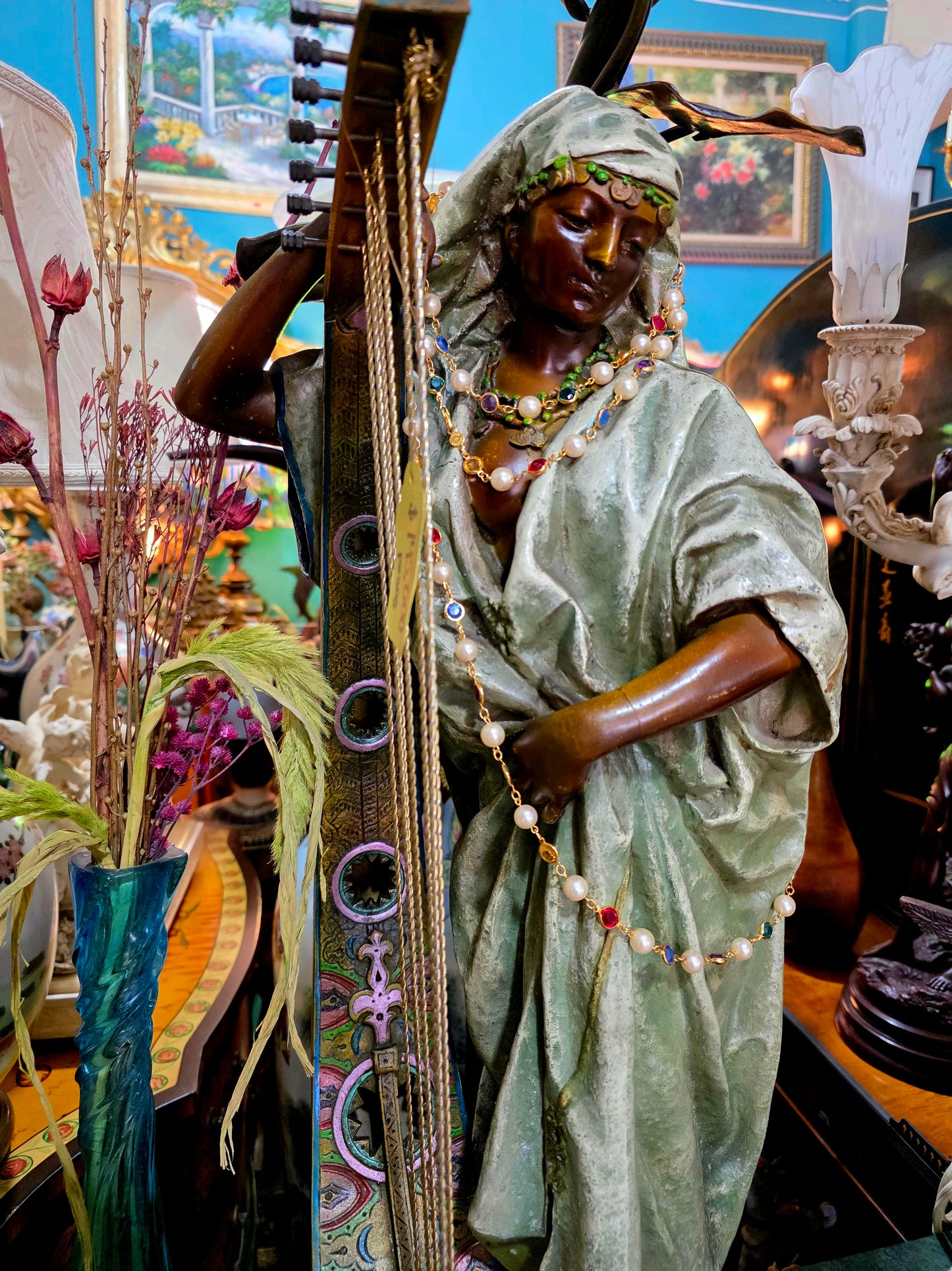 🔱Bronze Sculpture "Jeune Harpiste Arabique" by Louis Hottot - A Masterpiece for Sale🔱