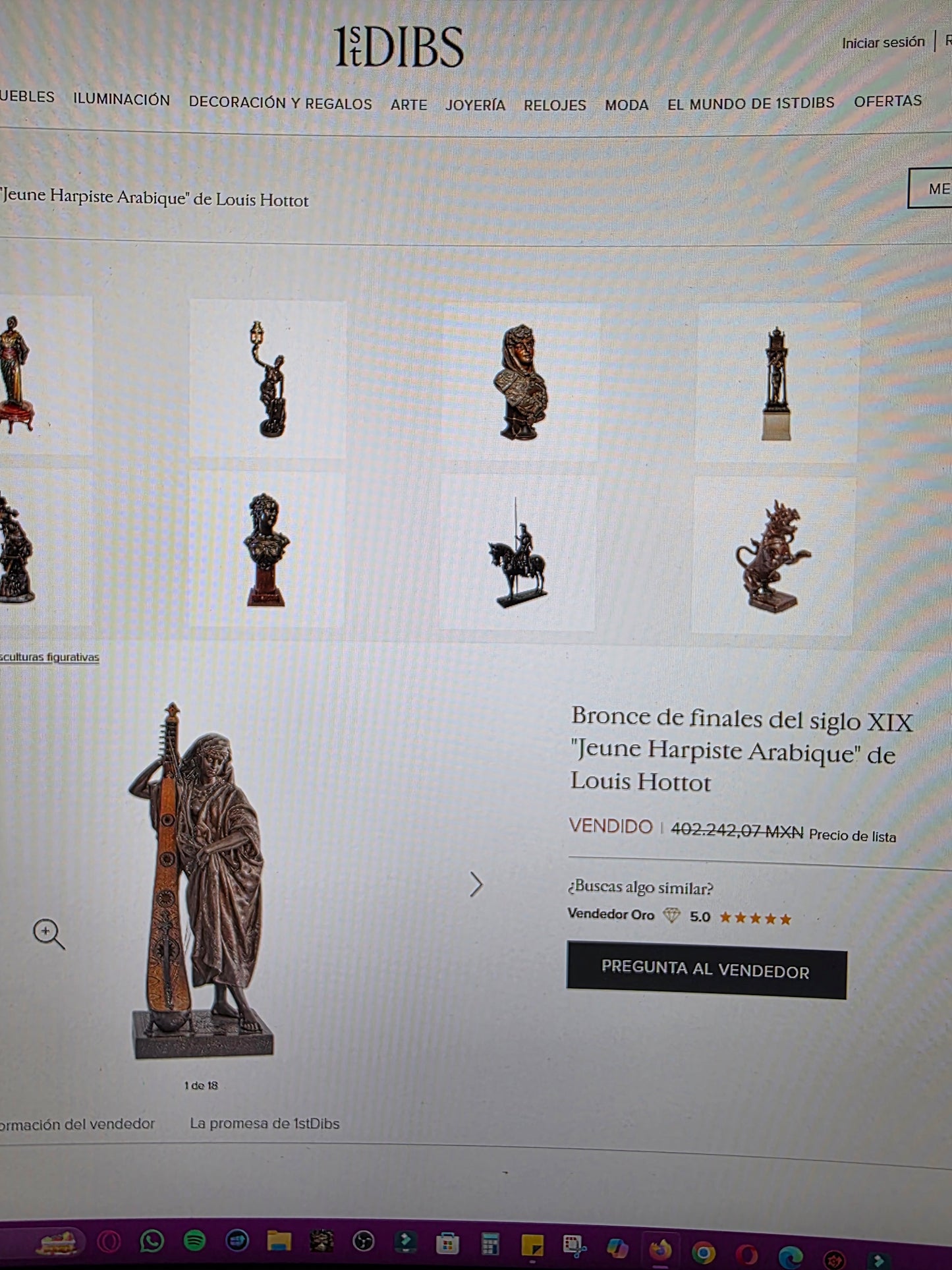 🔱Bronze Sculpture "Jeune Harpiste Arabique" by Louis Hottot - A Masterpiece for Sale🔱
