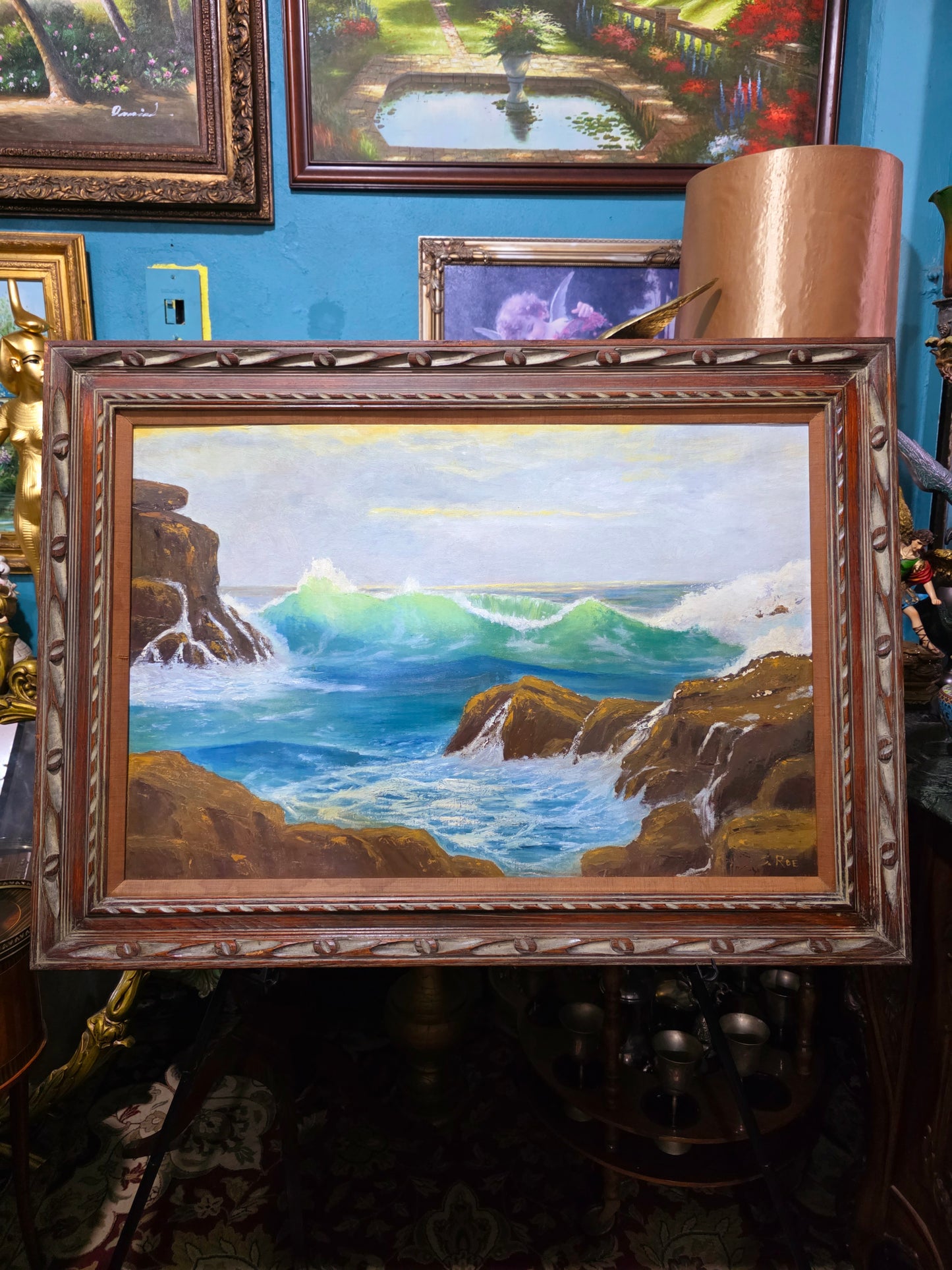 π Vintage Coastal Landscape Painting β Original Oil Painting with Wooden Frame πΌοΈ
