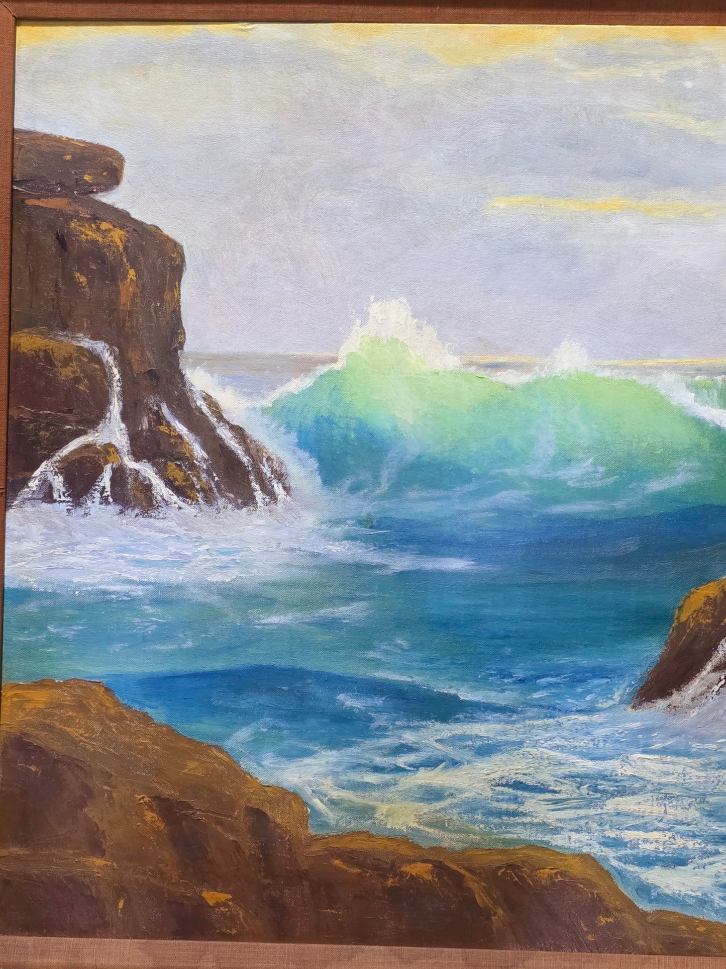 π Vintage Coastal Landscape Painting β Original Oil Painting with Wooden Frame πΌοΈ