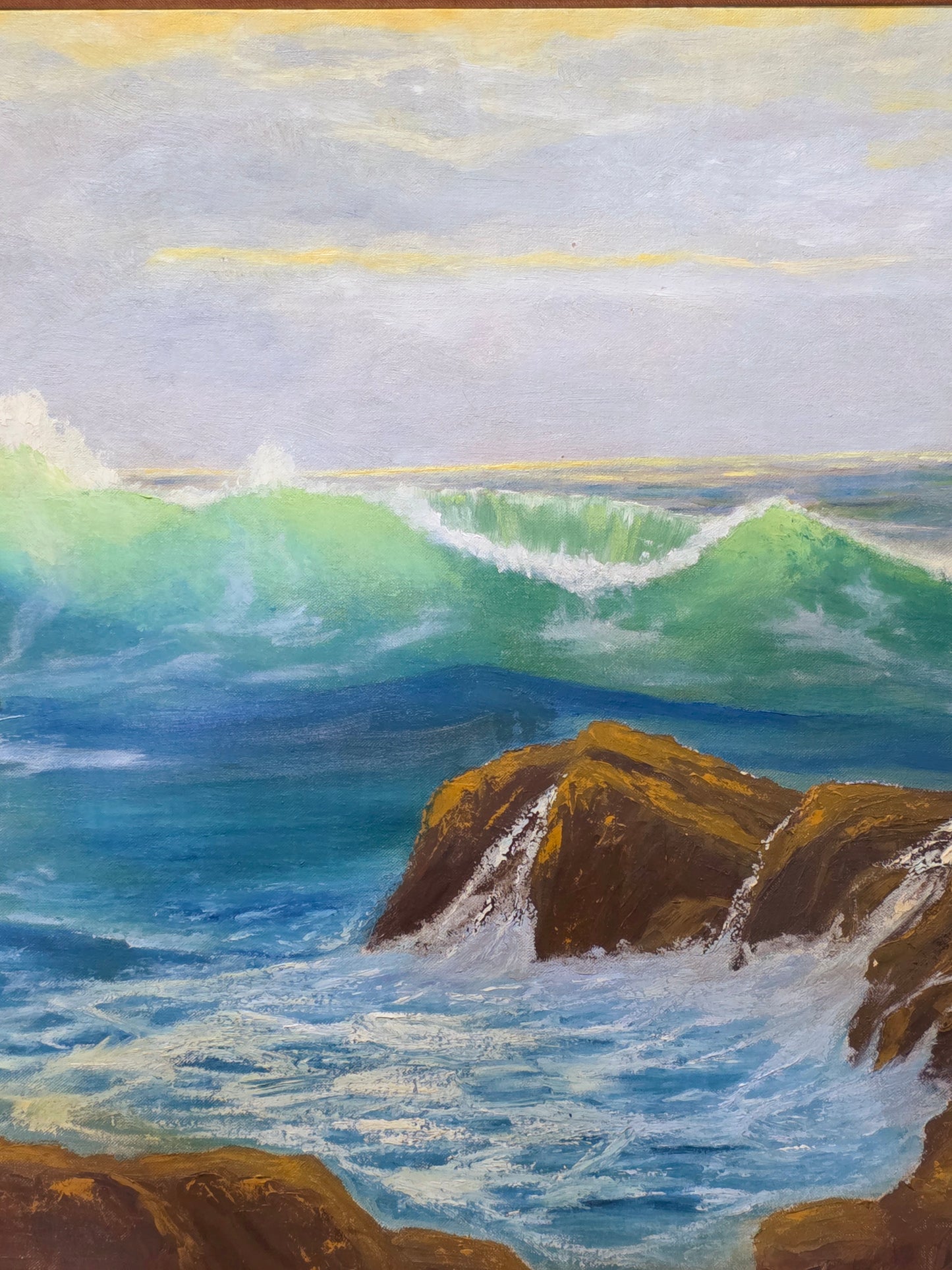 π Vintage Coastal Landscape Painting β Original Oil Painting with Wooden Frame πΌοΈ