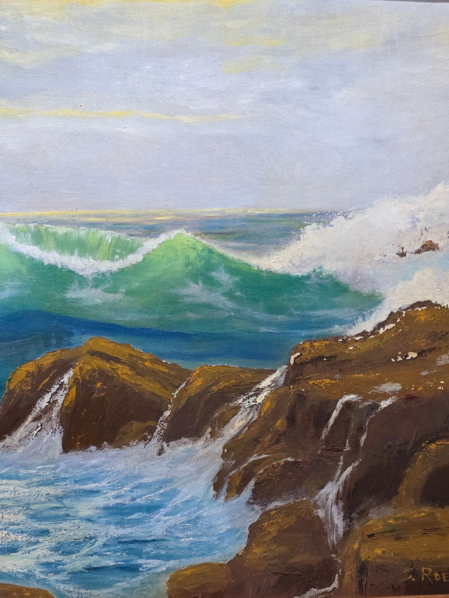 π Vintage Coastal Landscape Painting β Original Oil Painting with Wooden Frame πΌοΈ