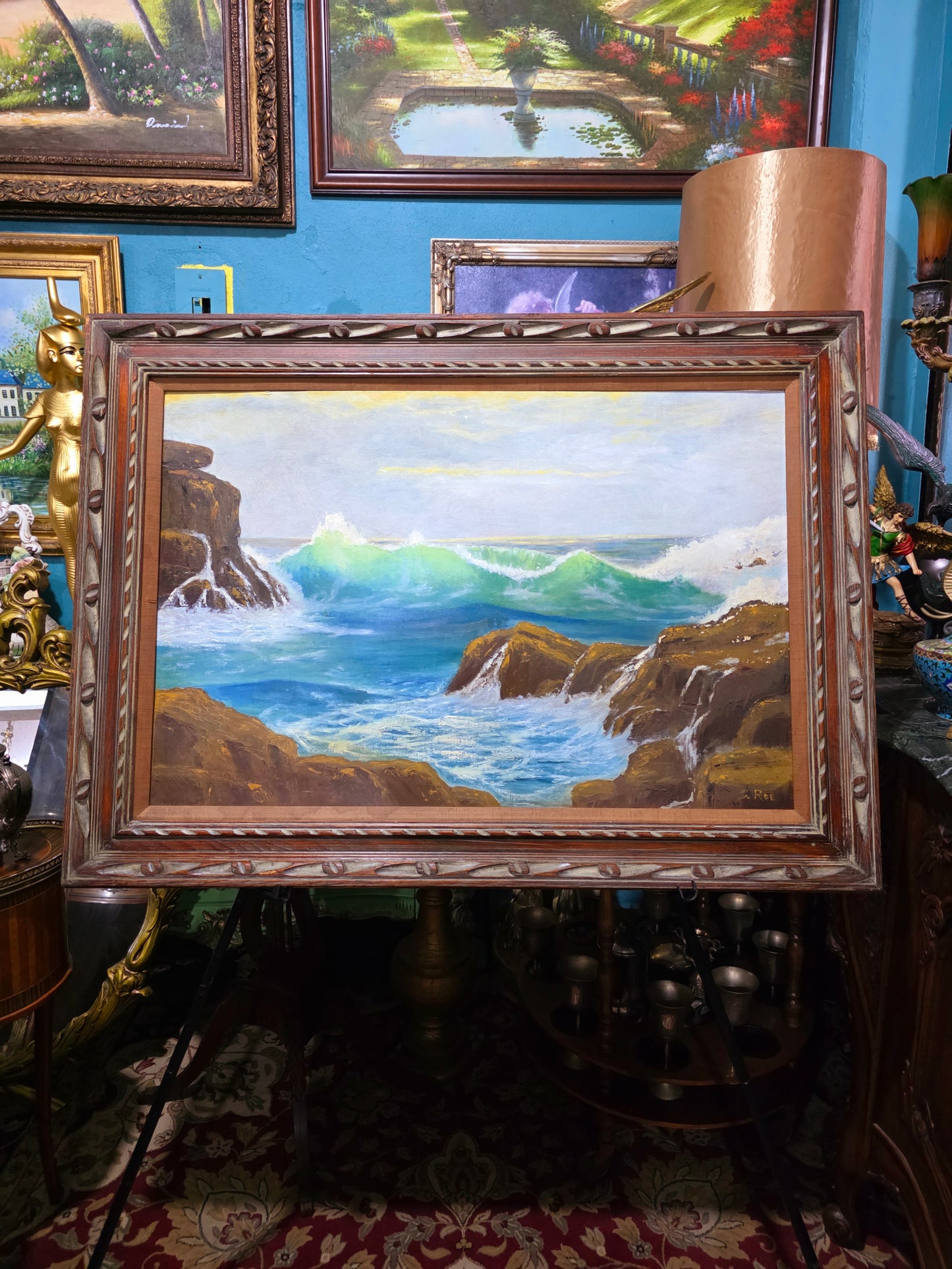 π Vintage Coastal Landscape Painting β Original Oil Painting with Wooden Frame πΌοΈ