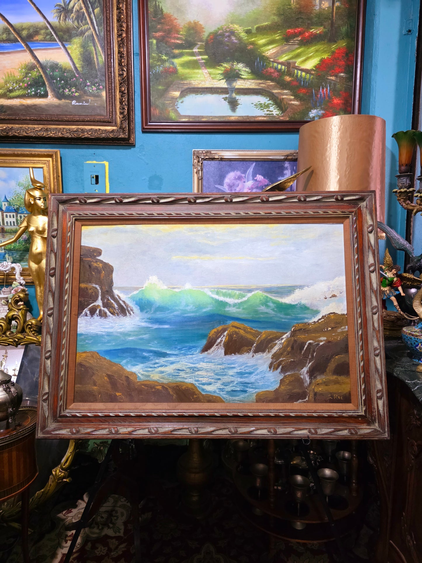π Vintage Coastal Landscape Painting β Original Oil Painting with Wooden Frame πΌοΈ