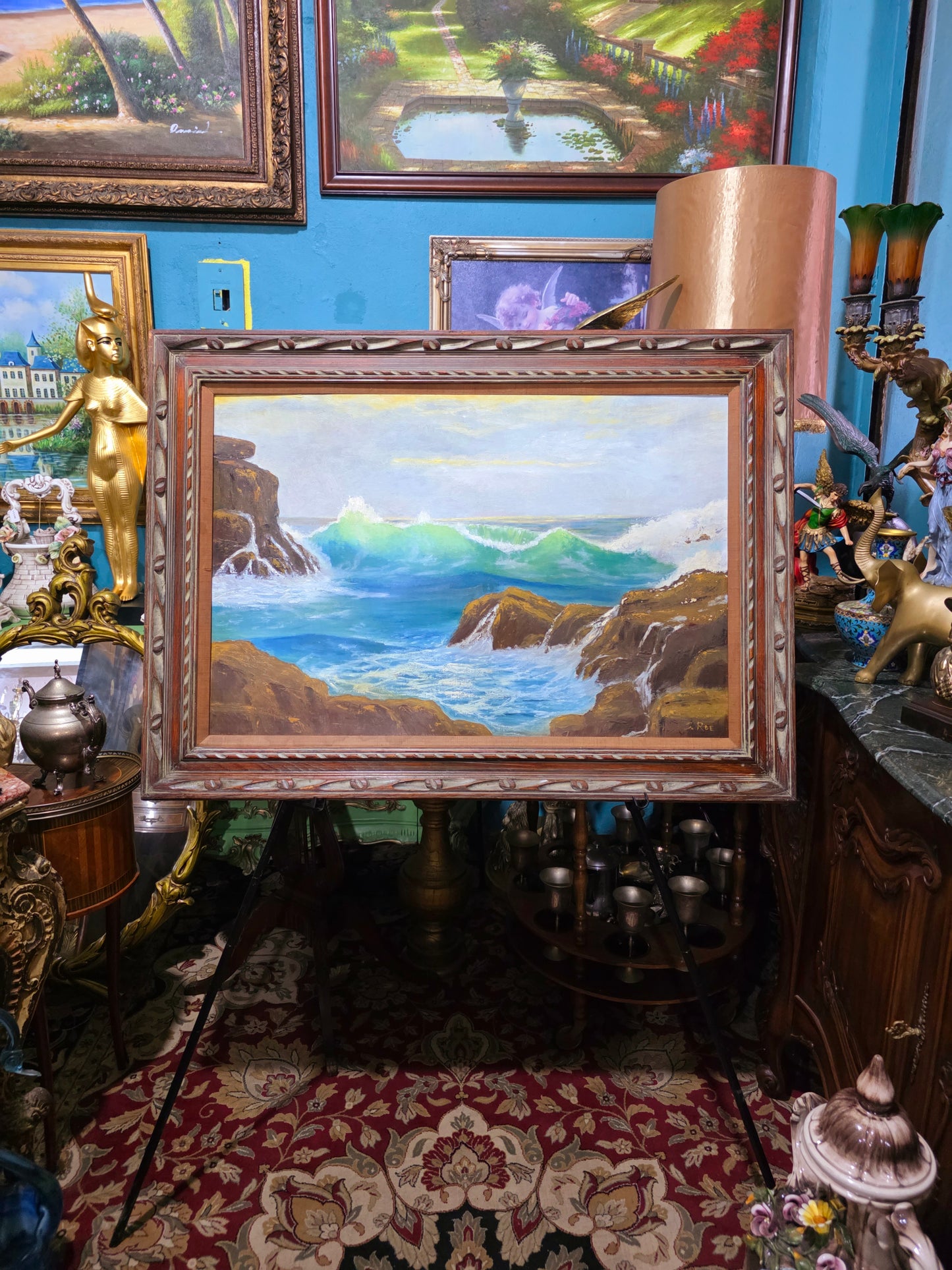 π Vintage Coastal Landscape Painting β Original Oil Painting with Wooden Frame πΌοΈ