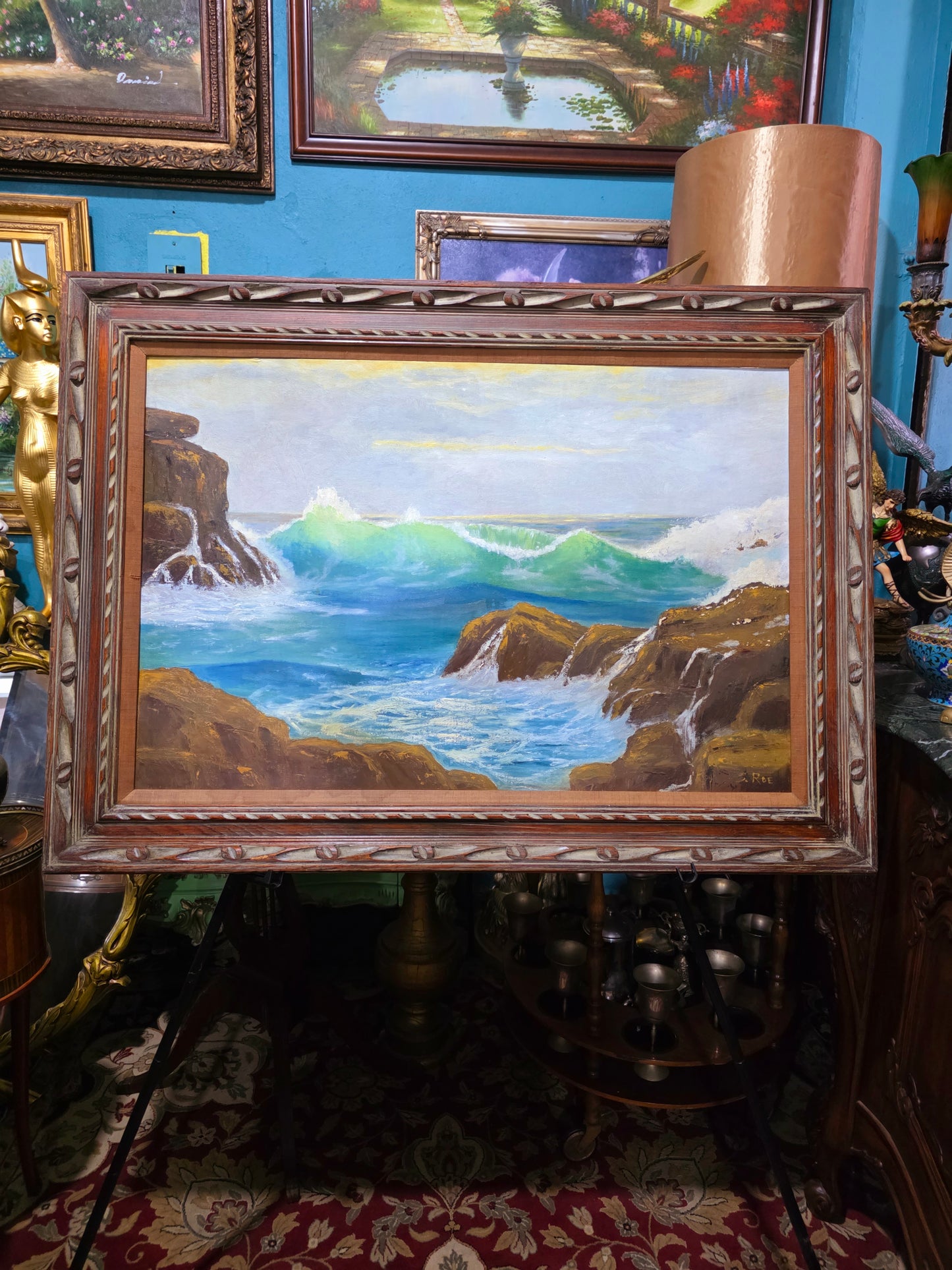 π Vintage Coastal Landscape Painting β Original Oil Painting with Wooden Frame πΌοΈ