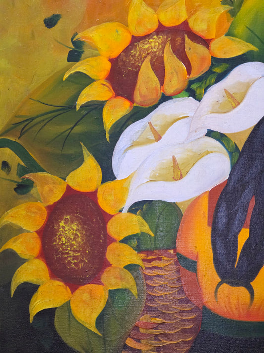 🎨 Cuadro Vintage con Pintura Clásica Mexicana – Obra Original en Óleo con Marco Rústico 🌻pia)