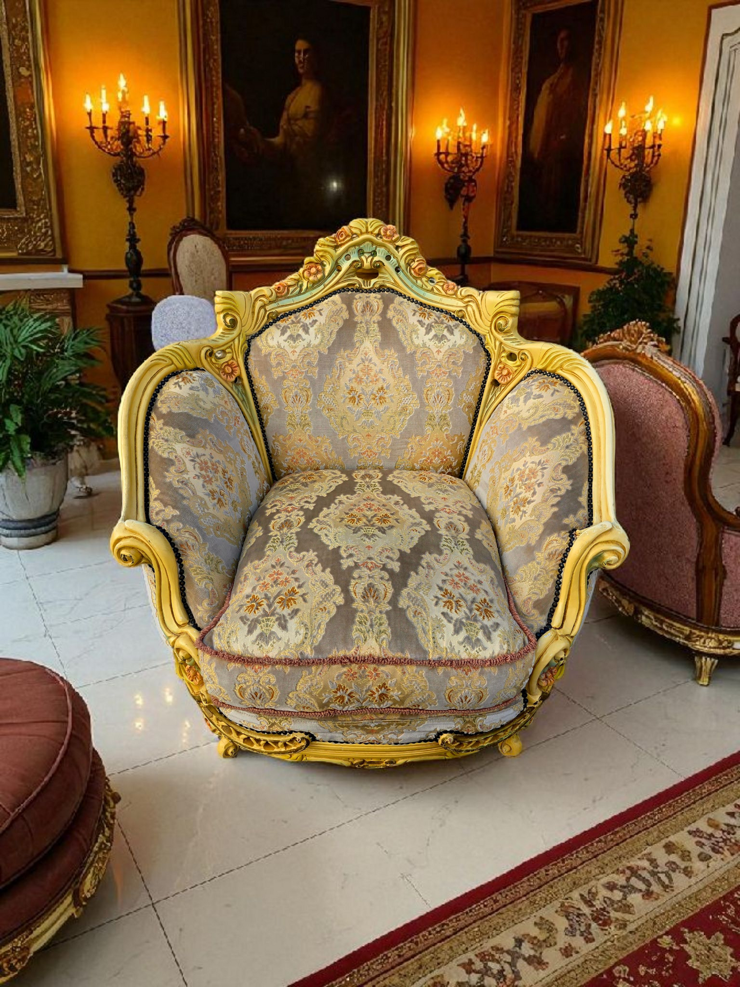 🎩 Conjunto de Recibidor Rococó Italiano – 3 Piezas de Distinción y Arte 🏛️
