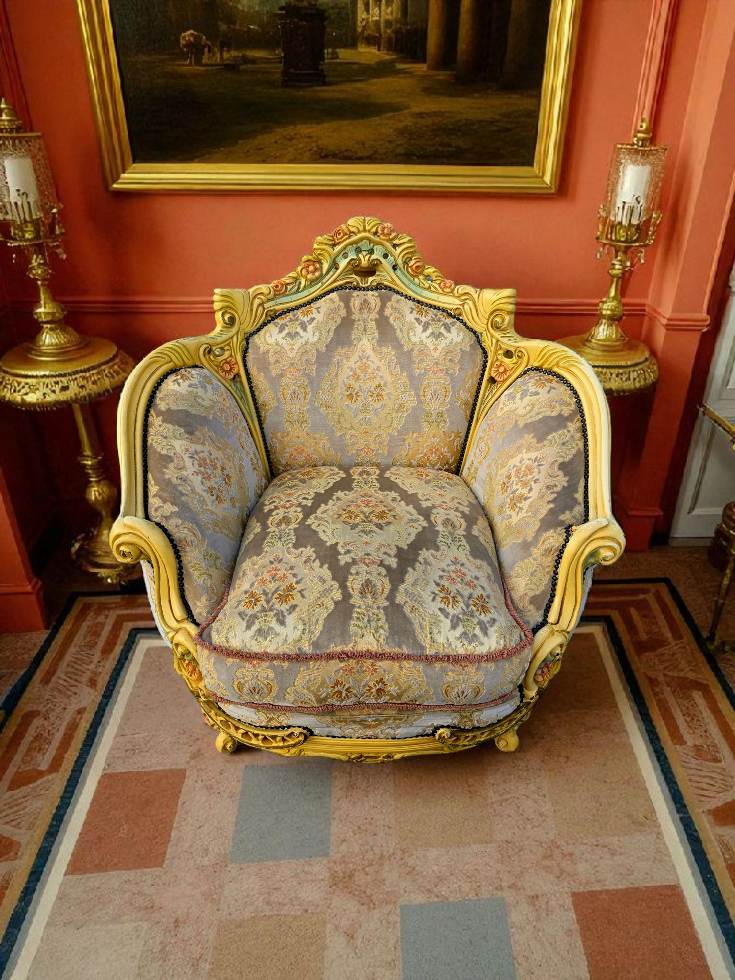 🎩 Conjunto de Recibidor Rococó Italiano – 3 Piezas de Distinción y Arte 🏛️