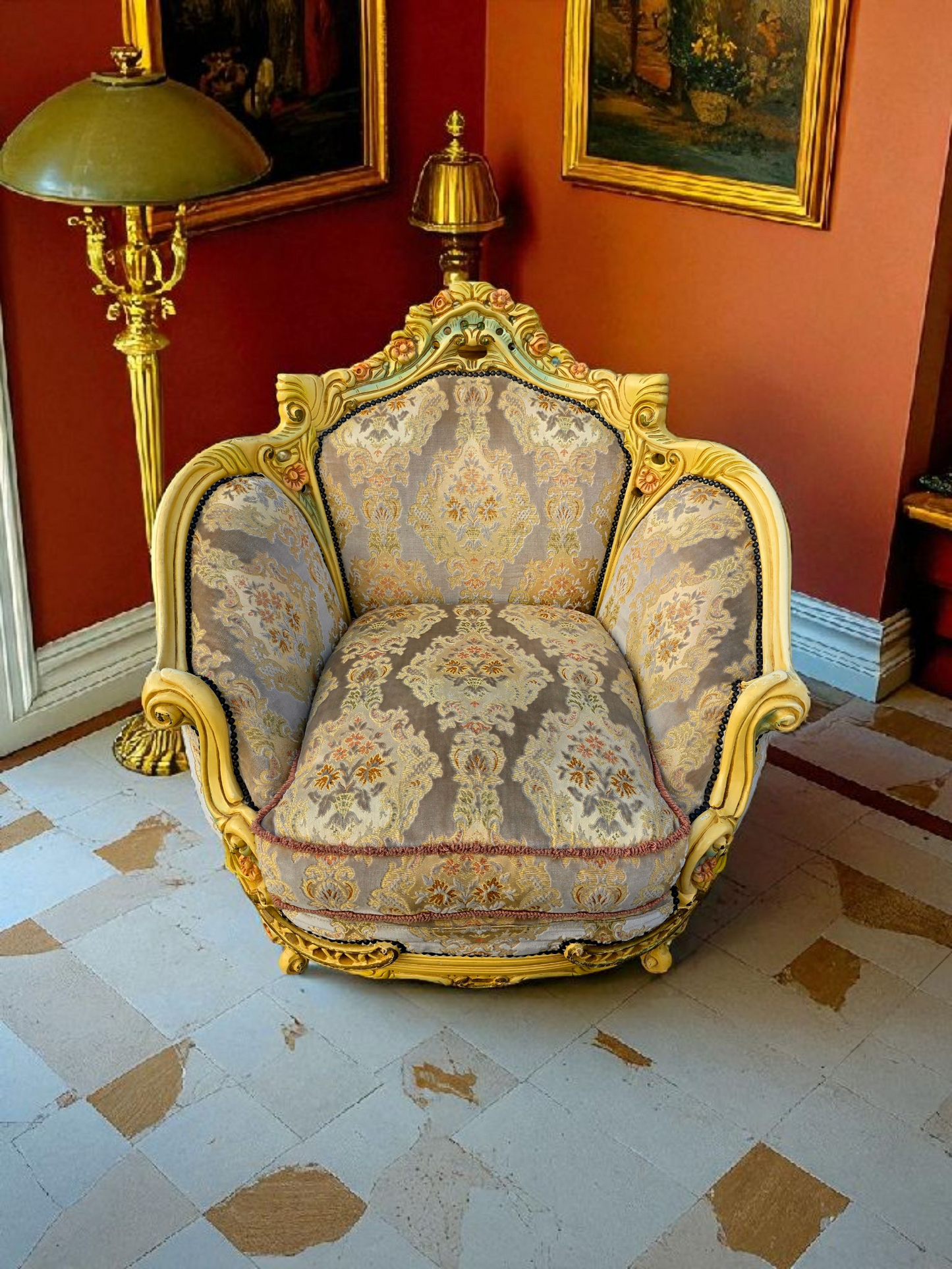 🎩 Conjunto de Recibidor Rococó Italiano – 3 Piezas de Distinción y Arte 🏛️