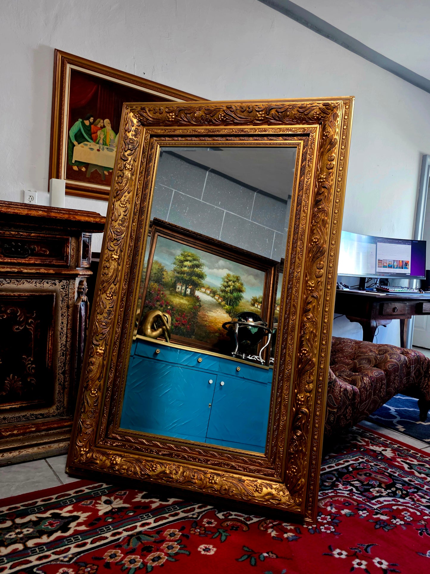 🪞✨Espejo Biselado con Marco de Madera Tallada a Mano – Reflejo de Nobleza Atemporal✨🪞