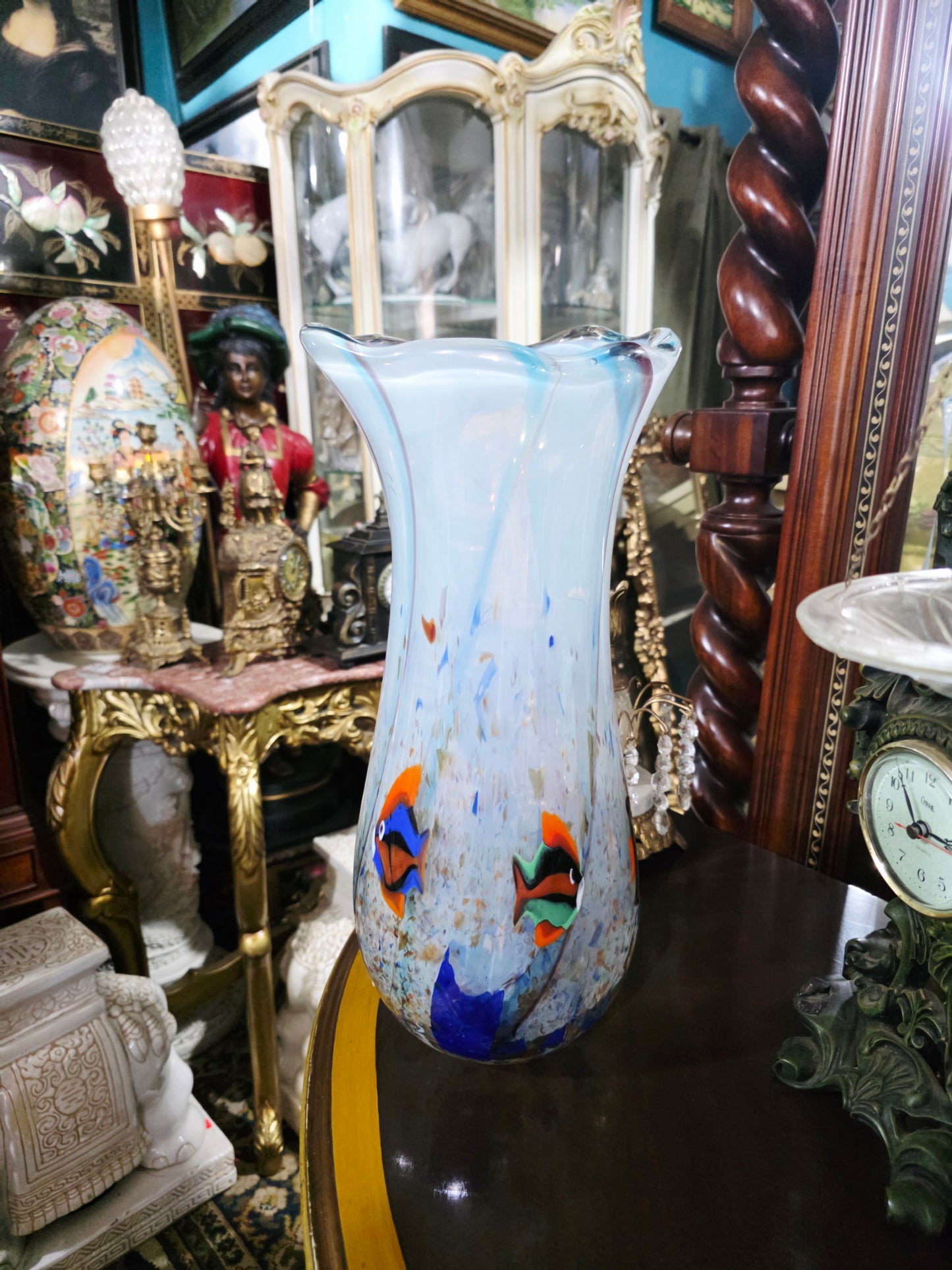 🐠🐡🐠 Jarron Murano con Motivos de Peces Tropicales – Arte en Cristal Soplado🐠🐡🐠
