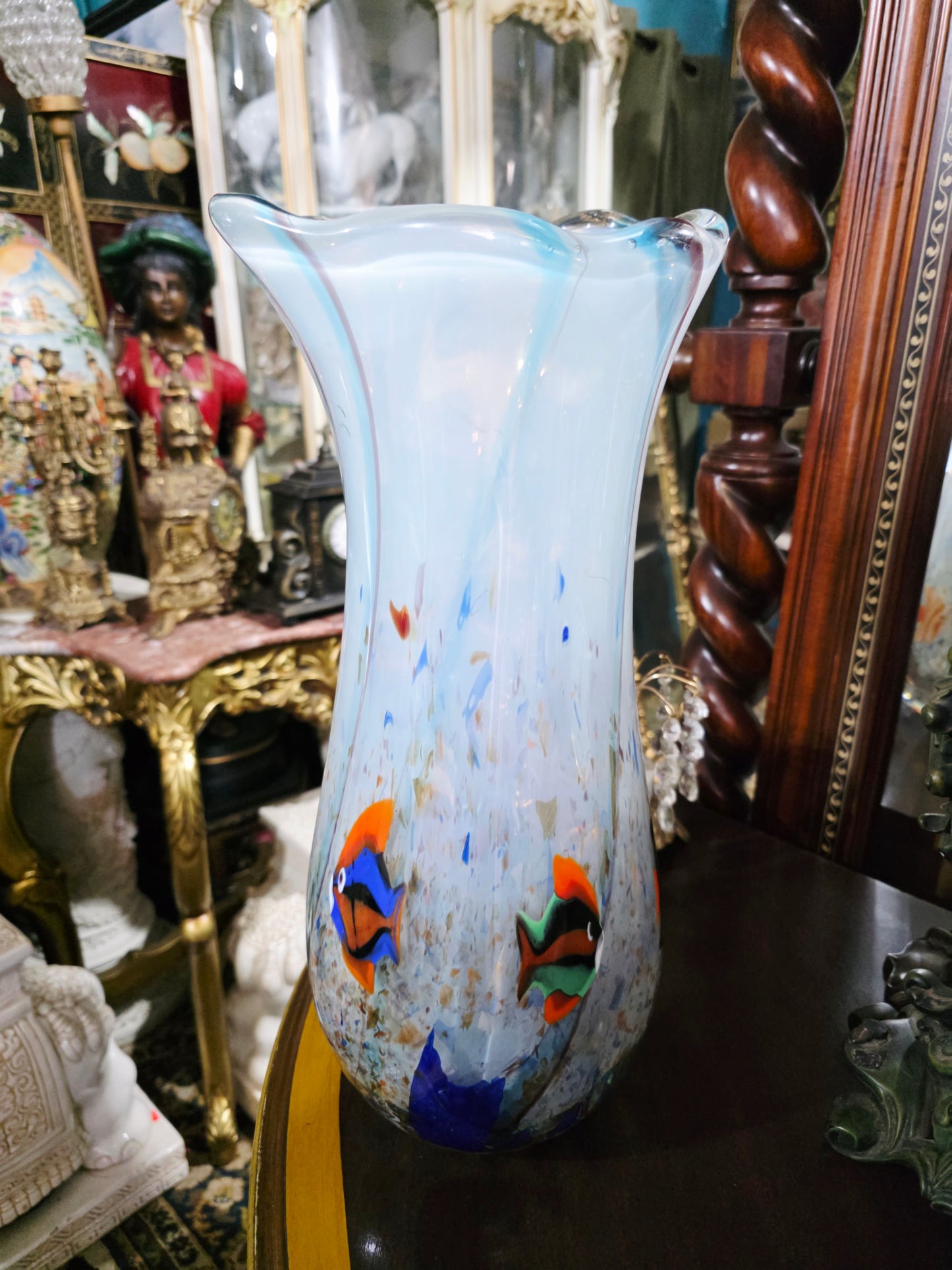 🐠🐡🐠 Jarron Murano con Motivos de Peces Tropicales – Arte en Cristal Soplado🐠🐡🐠
