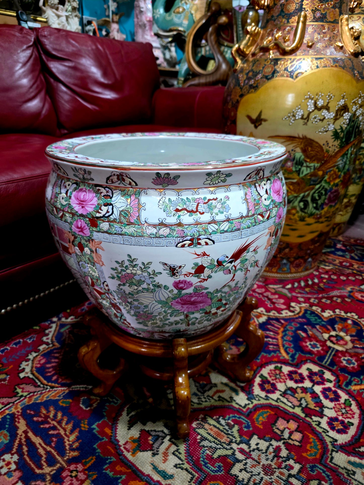✨ Floral Chinoiserie Koi Planter – Porcelana Imperial de la Dinastía Qing ✨