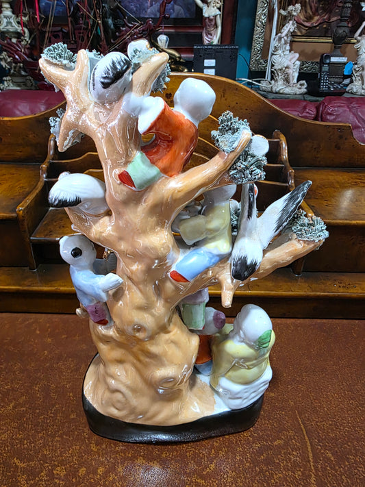🌸 Arbol de la Prosperidad – Escultura de Porcelana China de Mitad de Siglo 🌸
