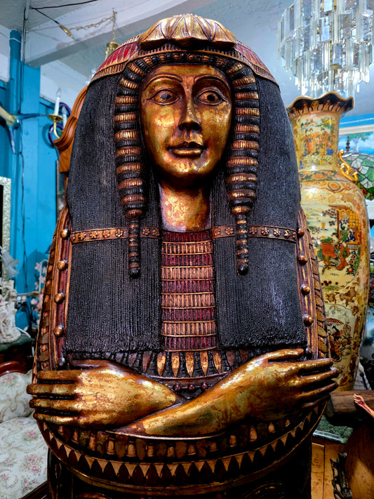 👑 Gabinetes Sarcófago de Reina Egipcia Ankhsenamun – Par Tallado y Policromado