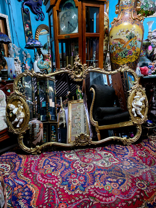 🩷Espejo Rococo con Esculturas De Querubines – Tesoro Exclusivo en Rosarito Antiques 🩷