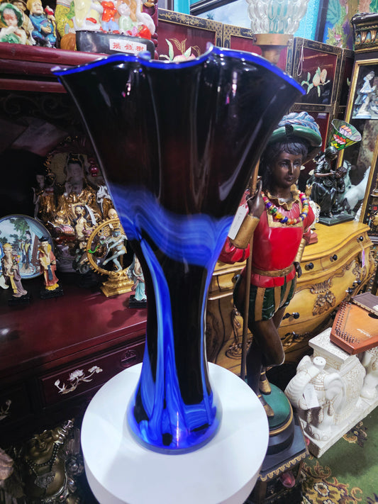 Jarron de Vidrio Artístico – Murano Italiano en Tonos Cobalto 🌸🏺