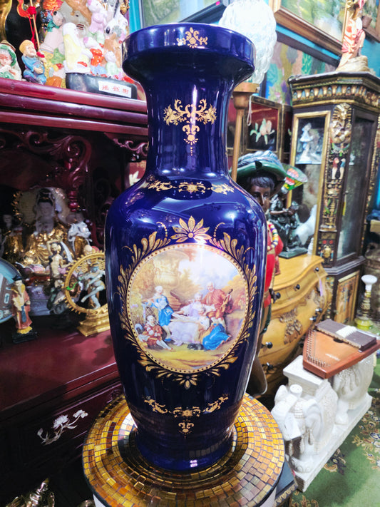 Par de Jarrones de Porcelana Cobalto con Escenas Clasicas 🌹🏺