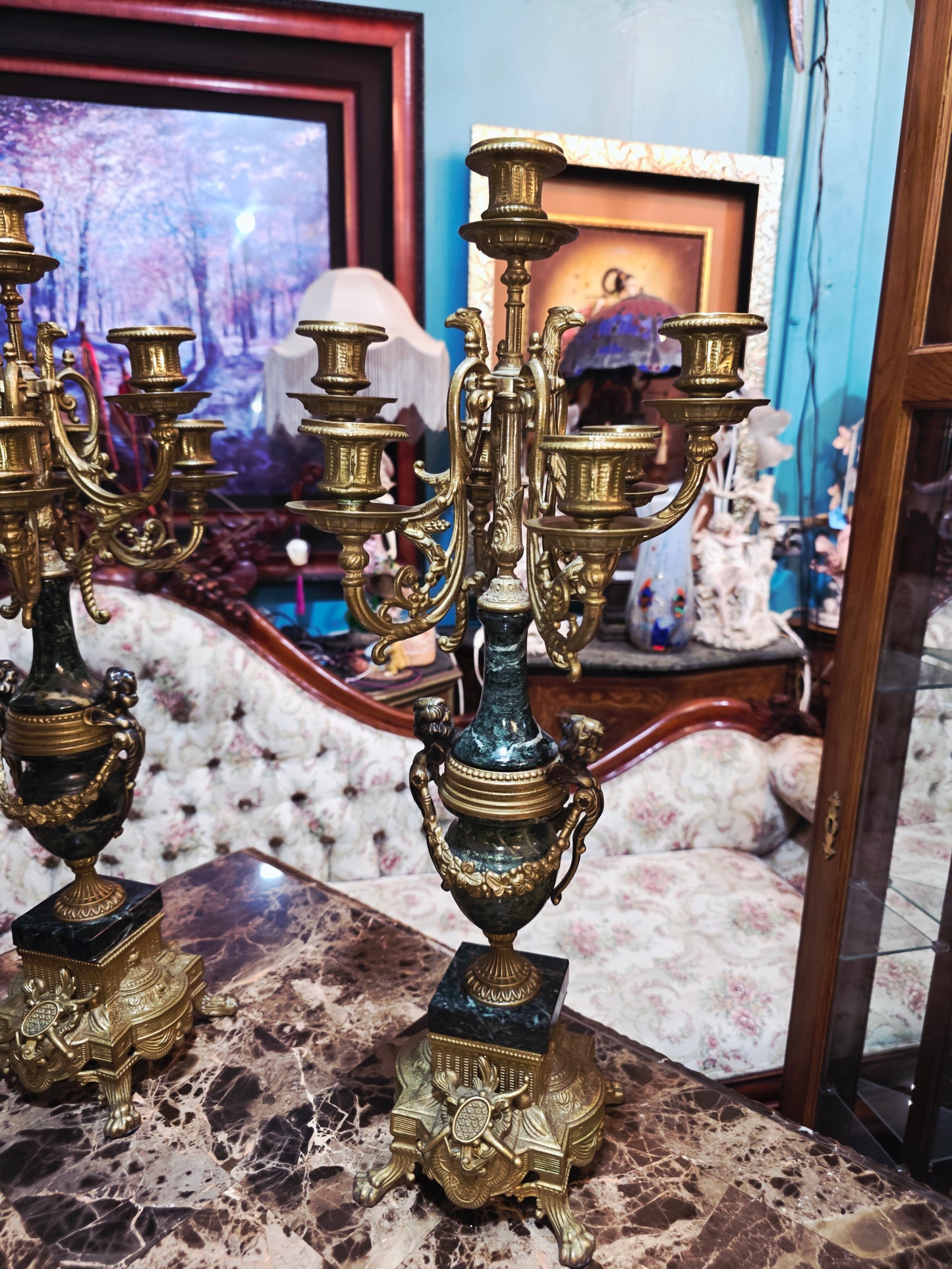 Set of Italian Bronze and Marble Candelabras & French Figural Clock π°οΈπͺπΏ