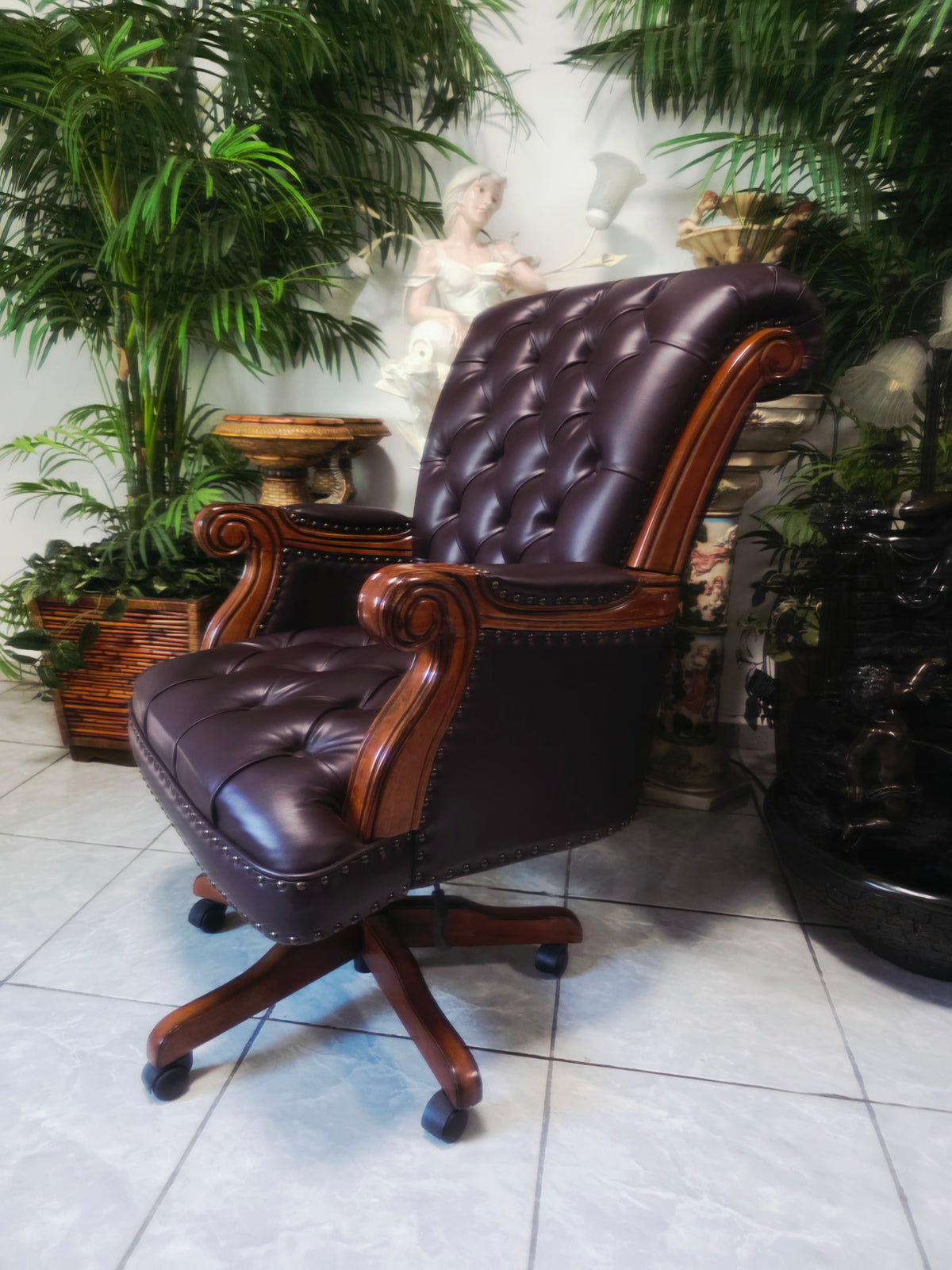 Executive Chair in Dark Chocolate Leatherette with Bronze Studs ✨🌿🏛️🪑